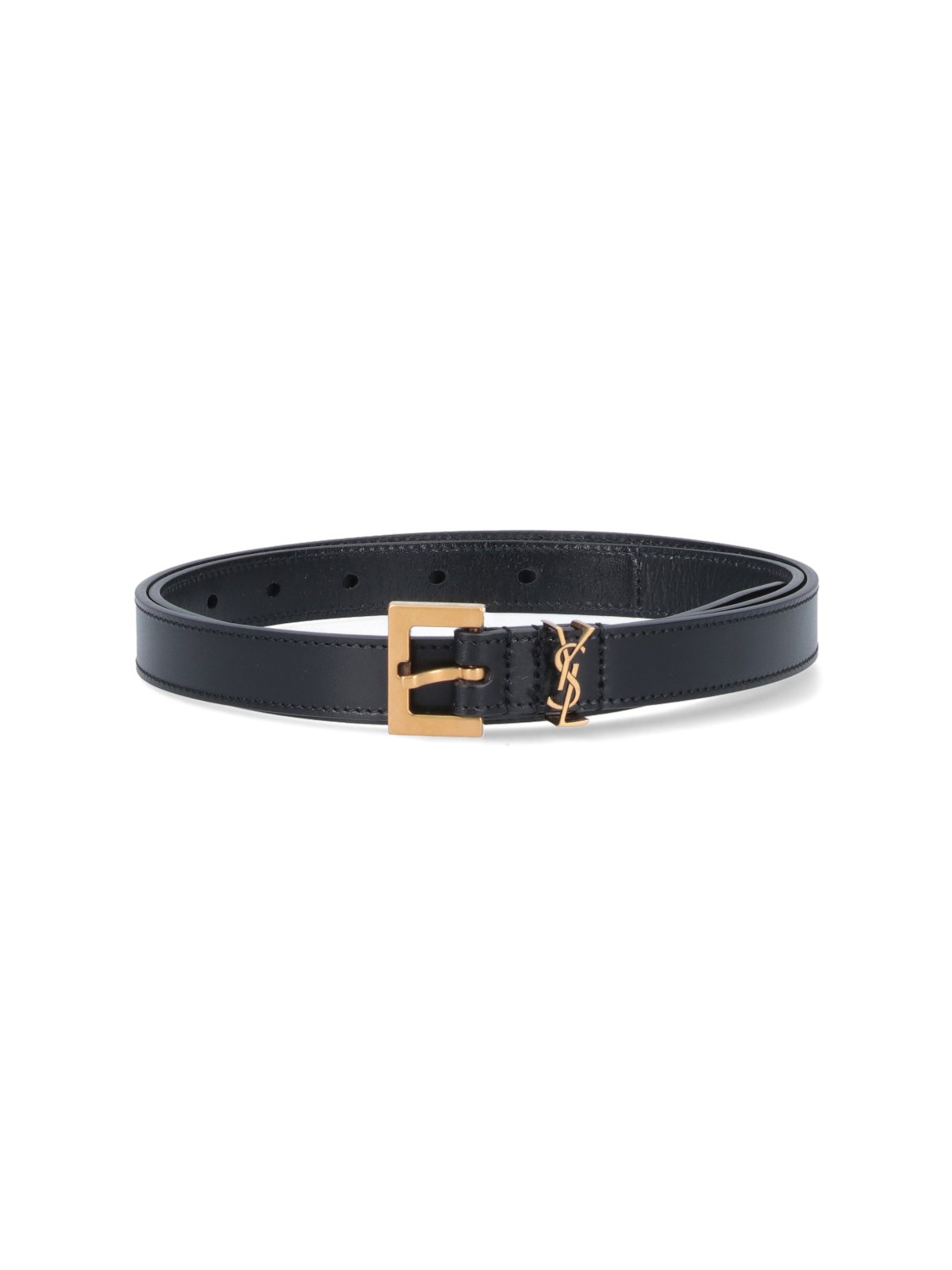 Shop Saint Laurent 'cassandre' Thin Belt In Black  