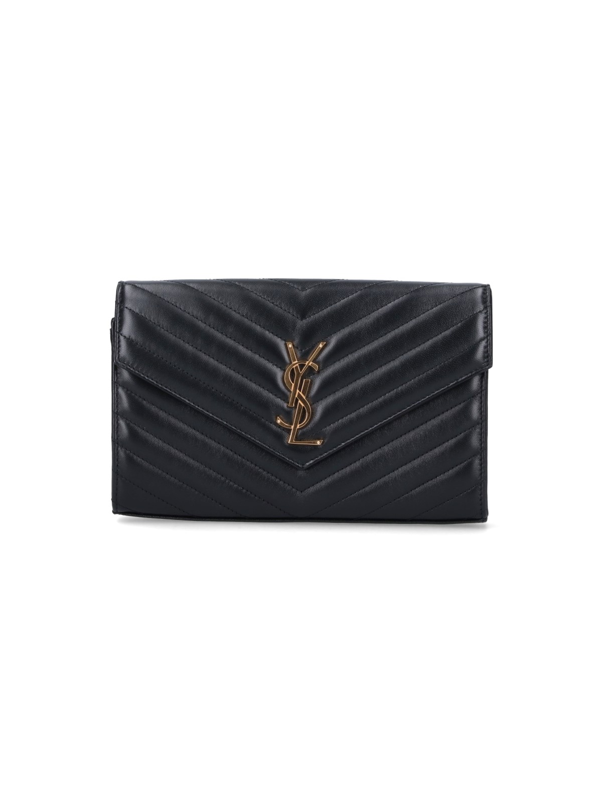 Shop Saint Laurent "cassandre" Shoulder Strap Wallet In Black  