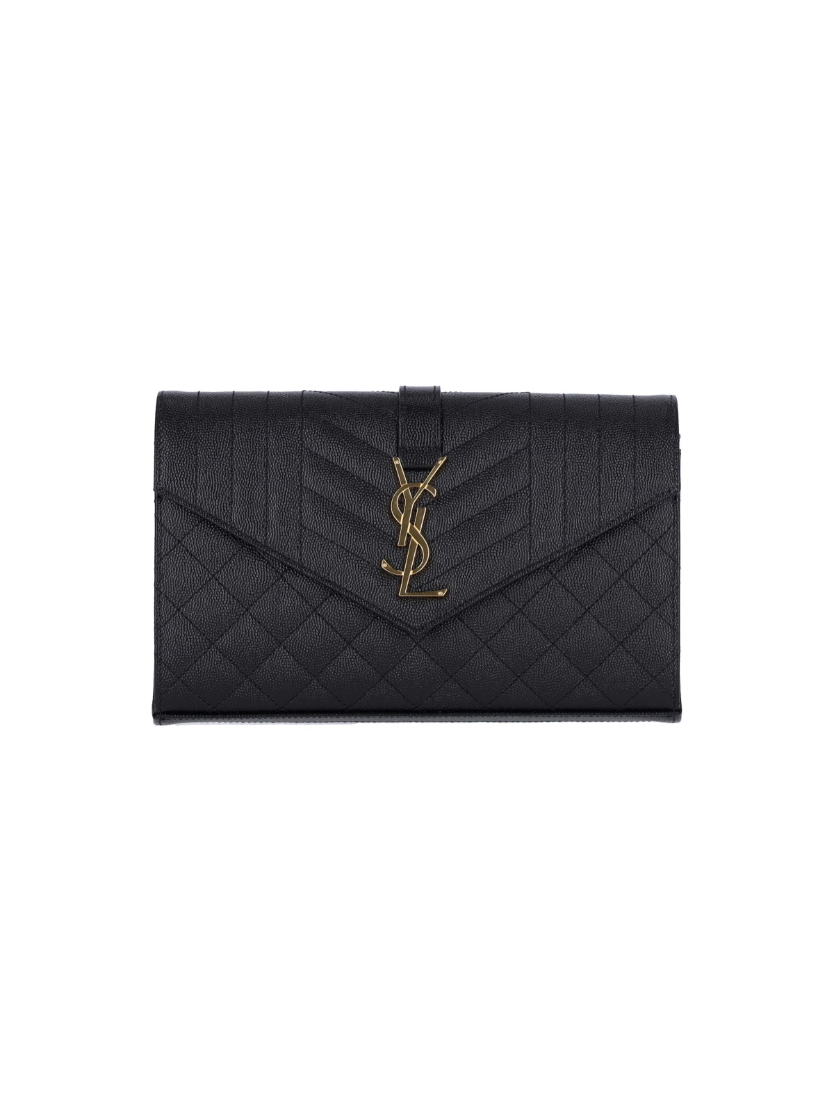 Shop Saint Laurent Logo Shoulder Wallet In Black  