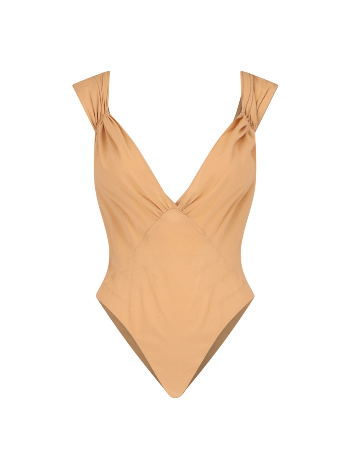 Shop Saint Laurent Crossed Bodysuit In Beige