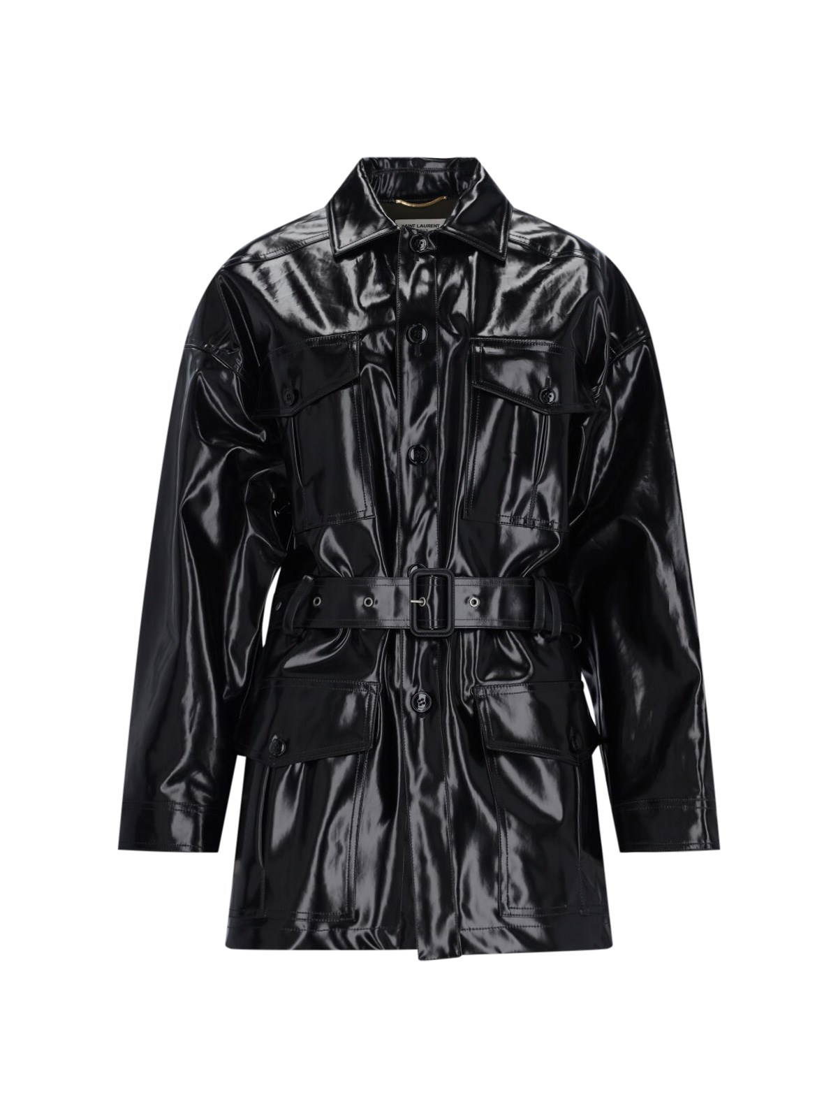 Shop Saint Laurent 'saharienne ' Leather-effect Jacket In Black  