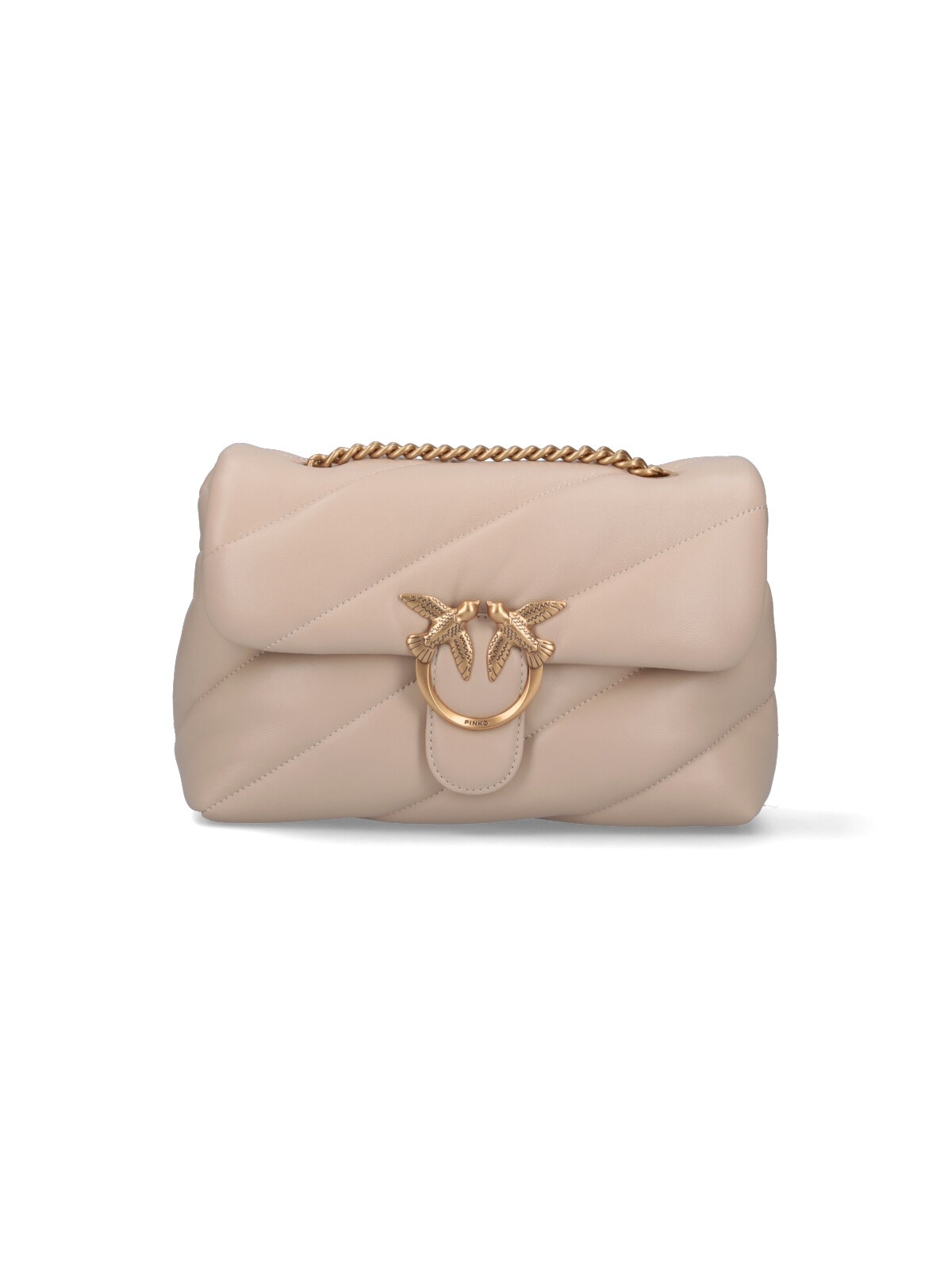 Shop Pinko "classic Love Puff" Logo Crossbody Bag In Beige