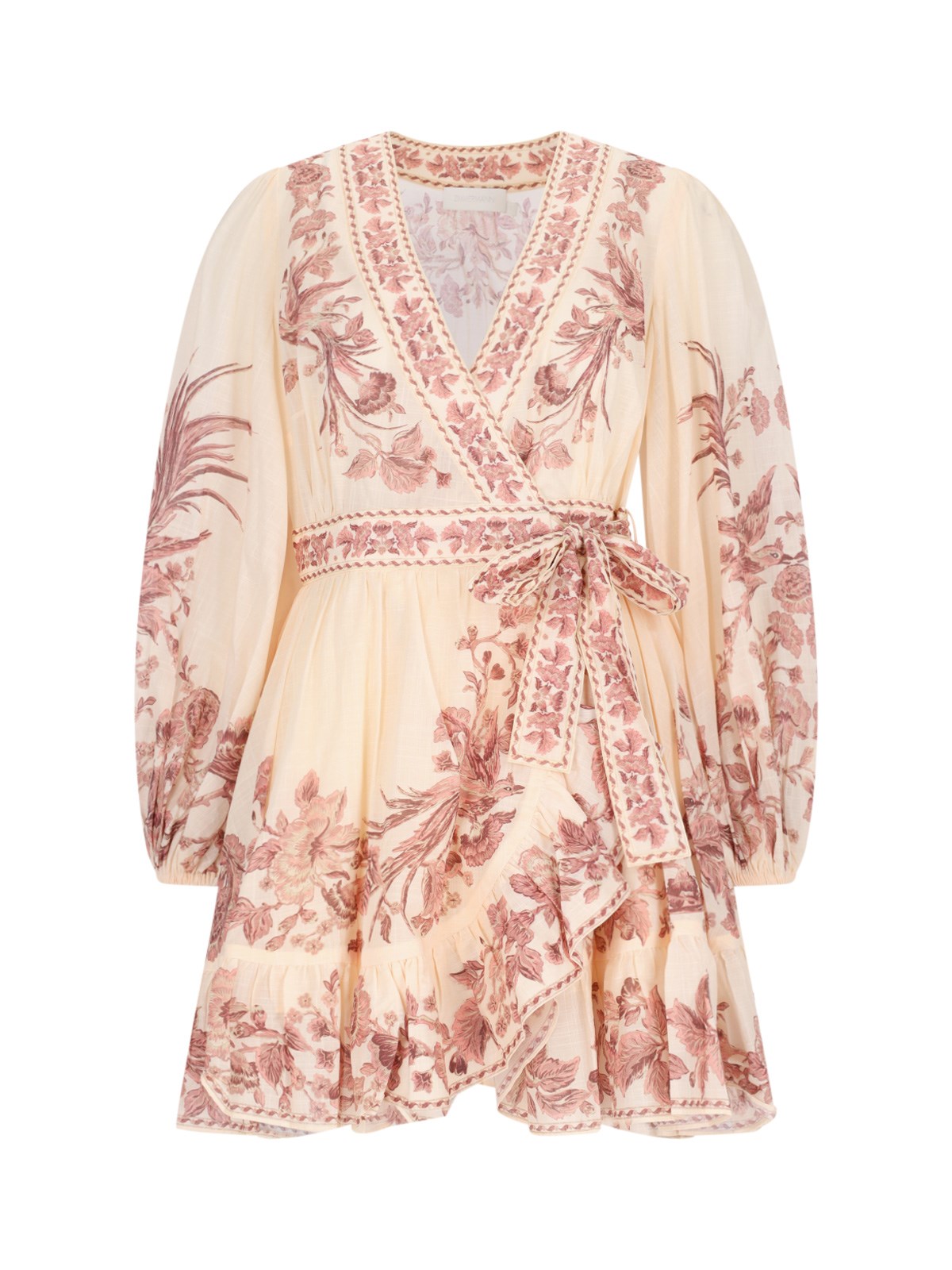 Shop Zimmermann "waverly Wrap" Mini Dress In Cream