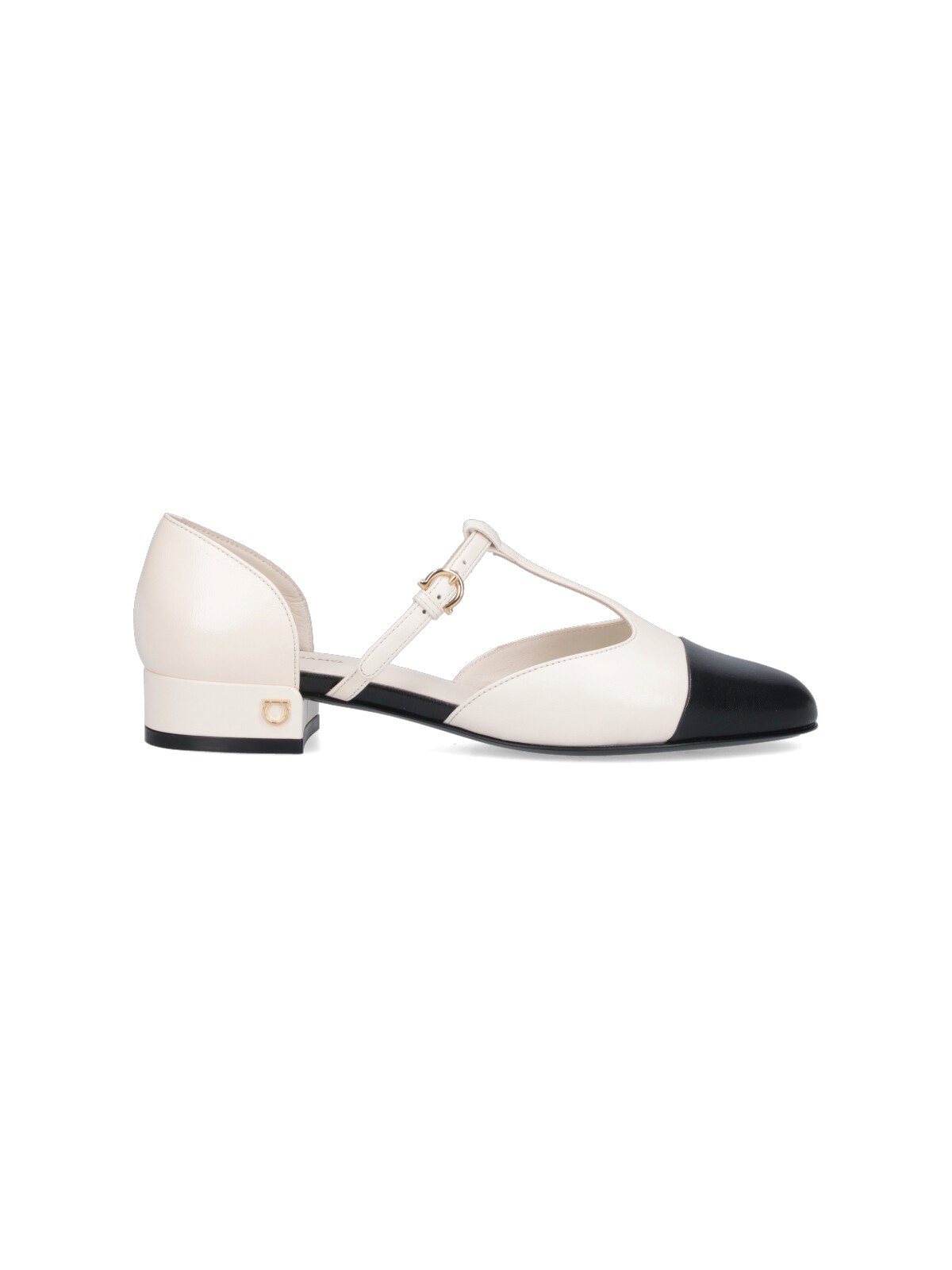 Shop Ferragamo "t-strap" Ballet Flats In Cream