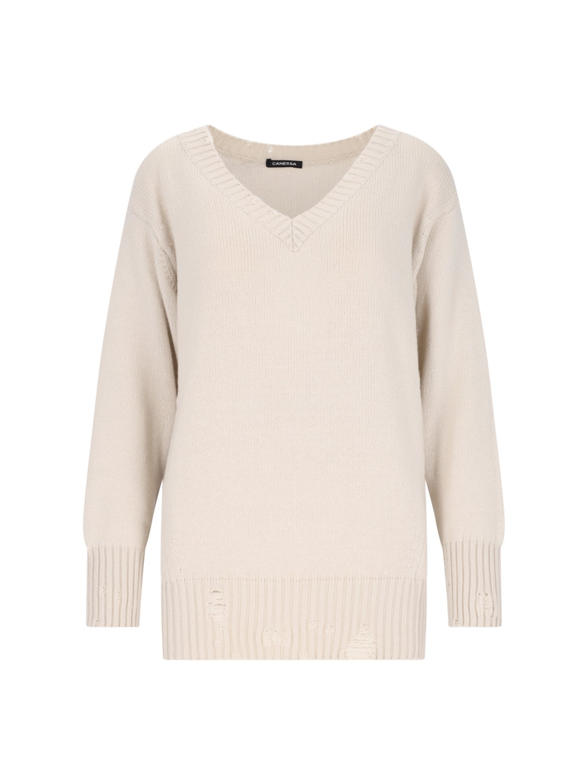 Shop Canessa Destroyed Detail Sweater In Cream