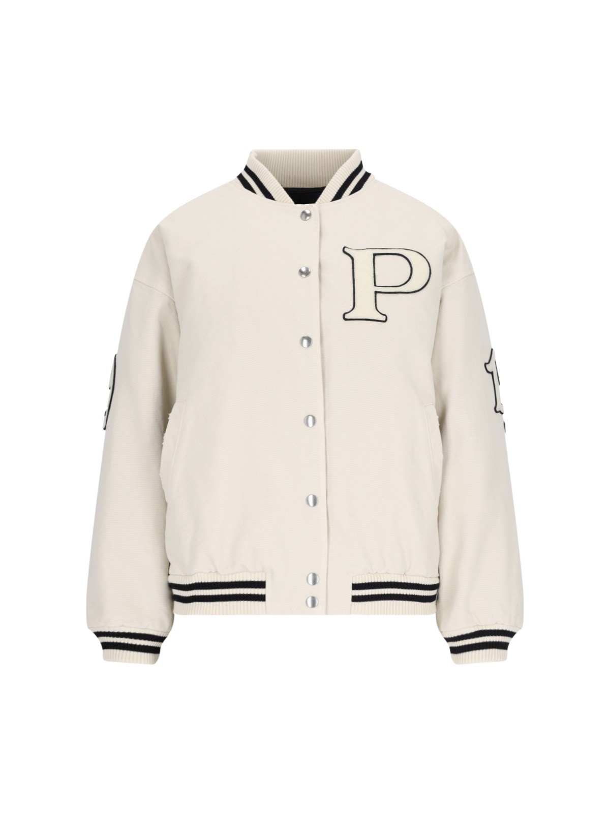 Shop Prada Patch Bomber Jacket In Cream