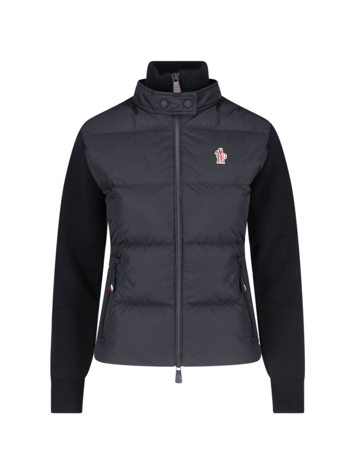 Moncler Grenoble Black Turtleneck Cardigna With Logo Application In Tech Fabric Woman In Black