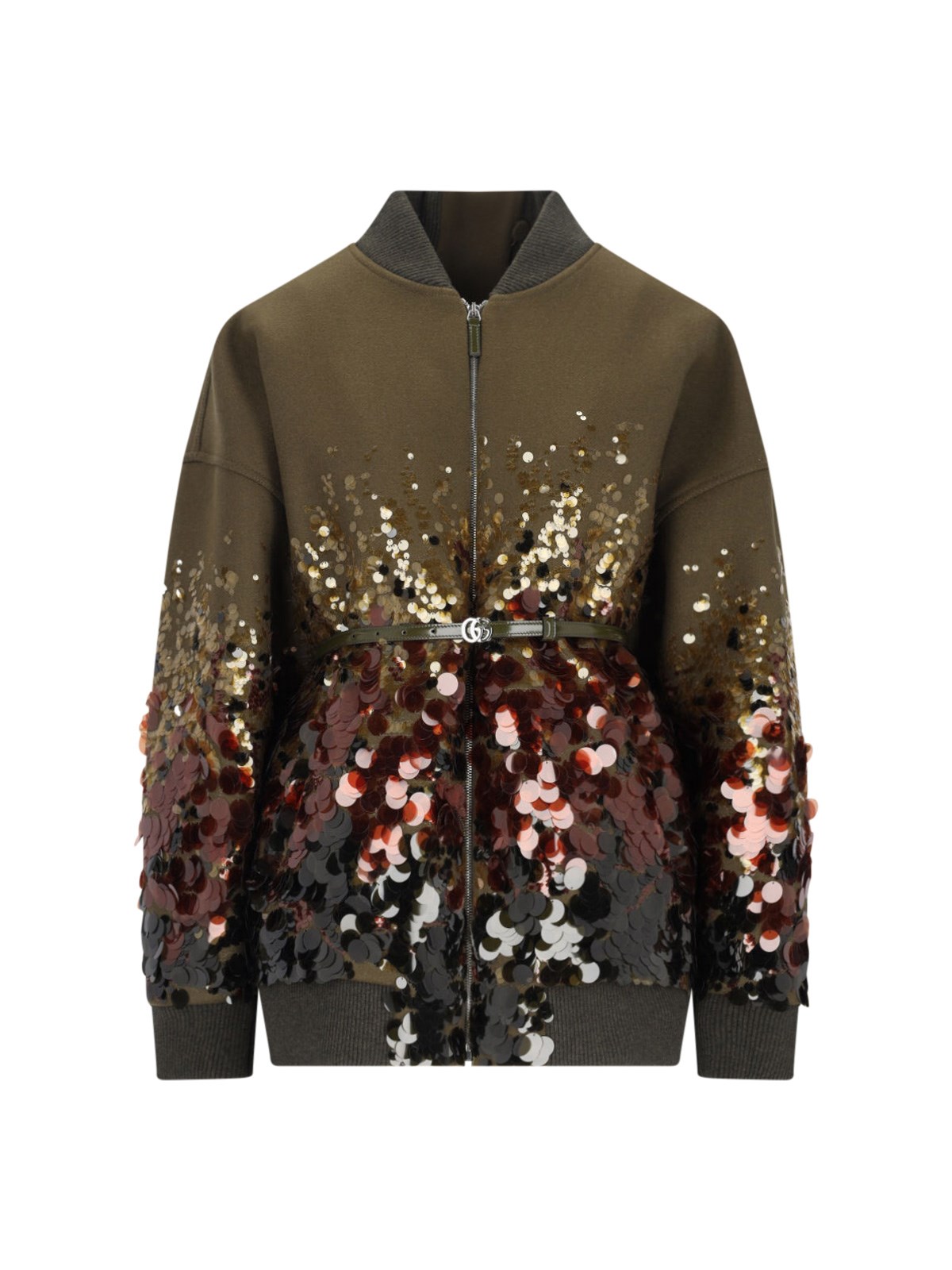 Shop Gucci "batavia" Sequin Bomber Jacket In Green