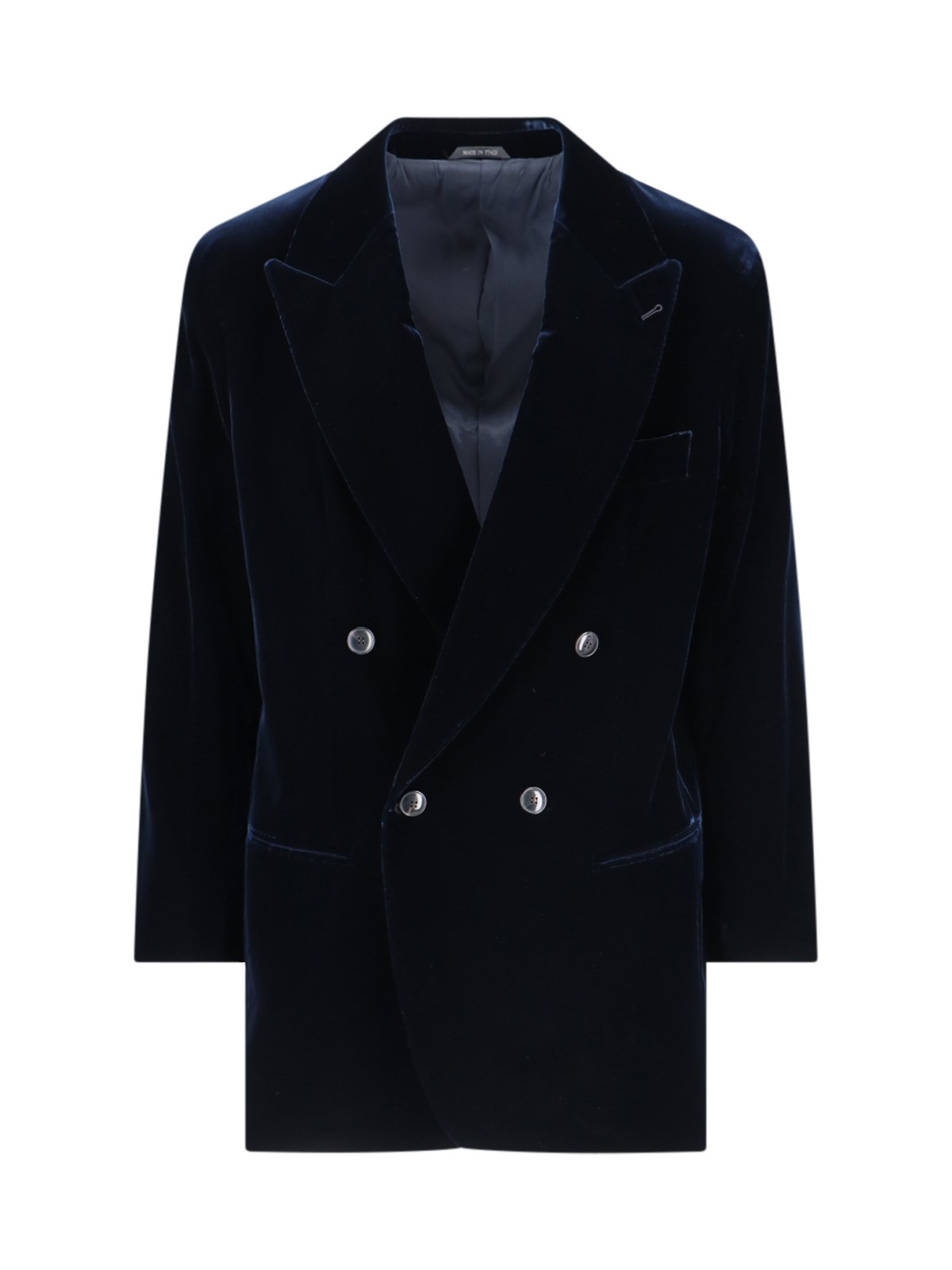 Shop Giorgio Armani Double-breasted Velvet Blazer In Blue