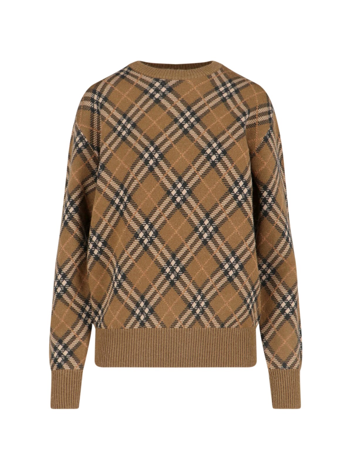 Shop Burberry Classic 'check' Sweater In Brown