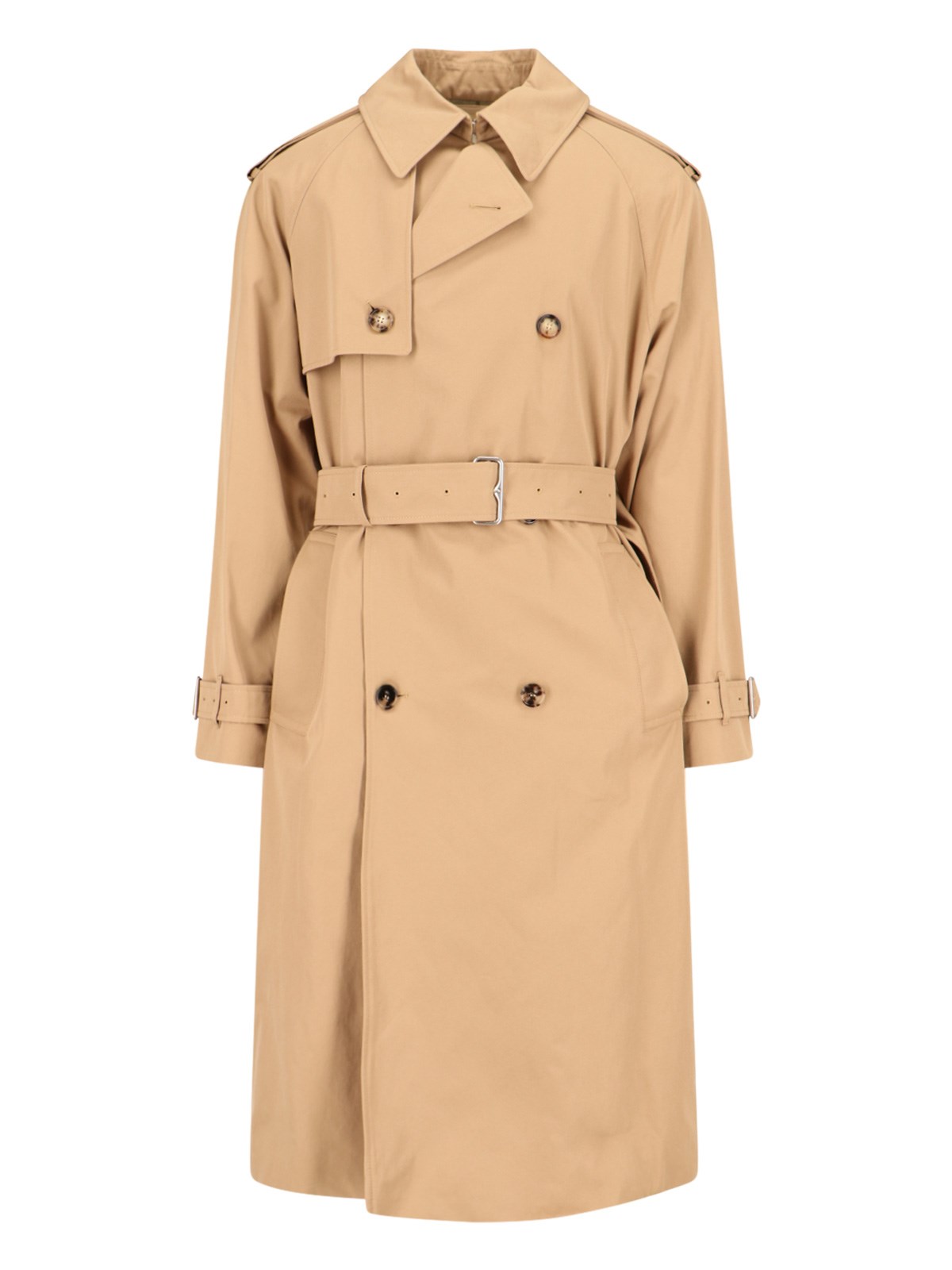 Shop Burberry Double-breasted Midi Trench Coat In Beige