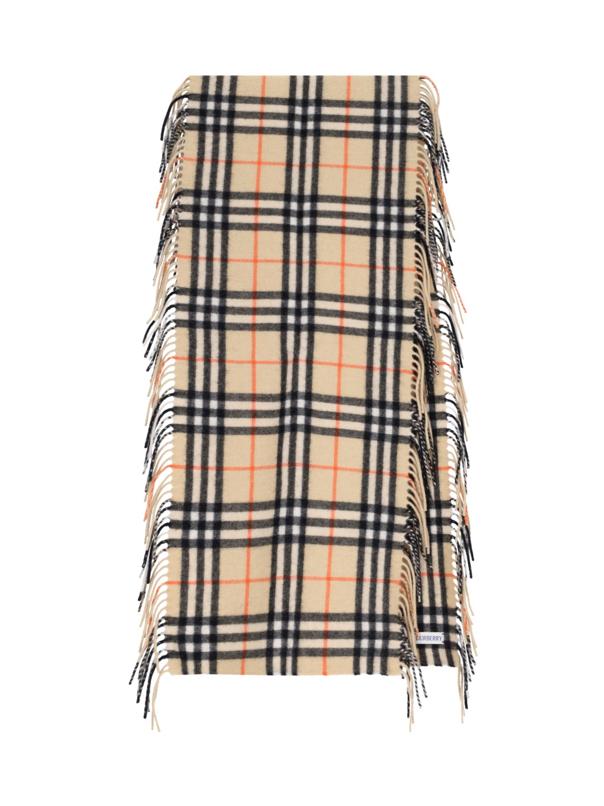 Shop Burberry 'happy' Fringed Scarf In Beige