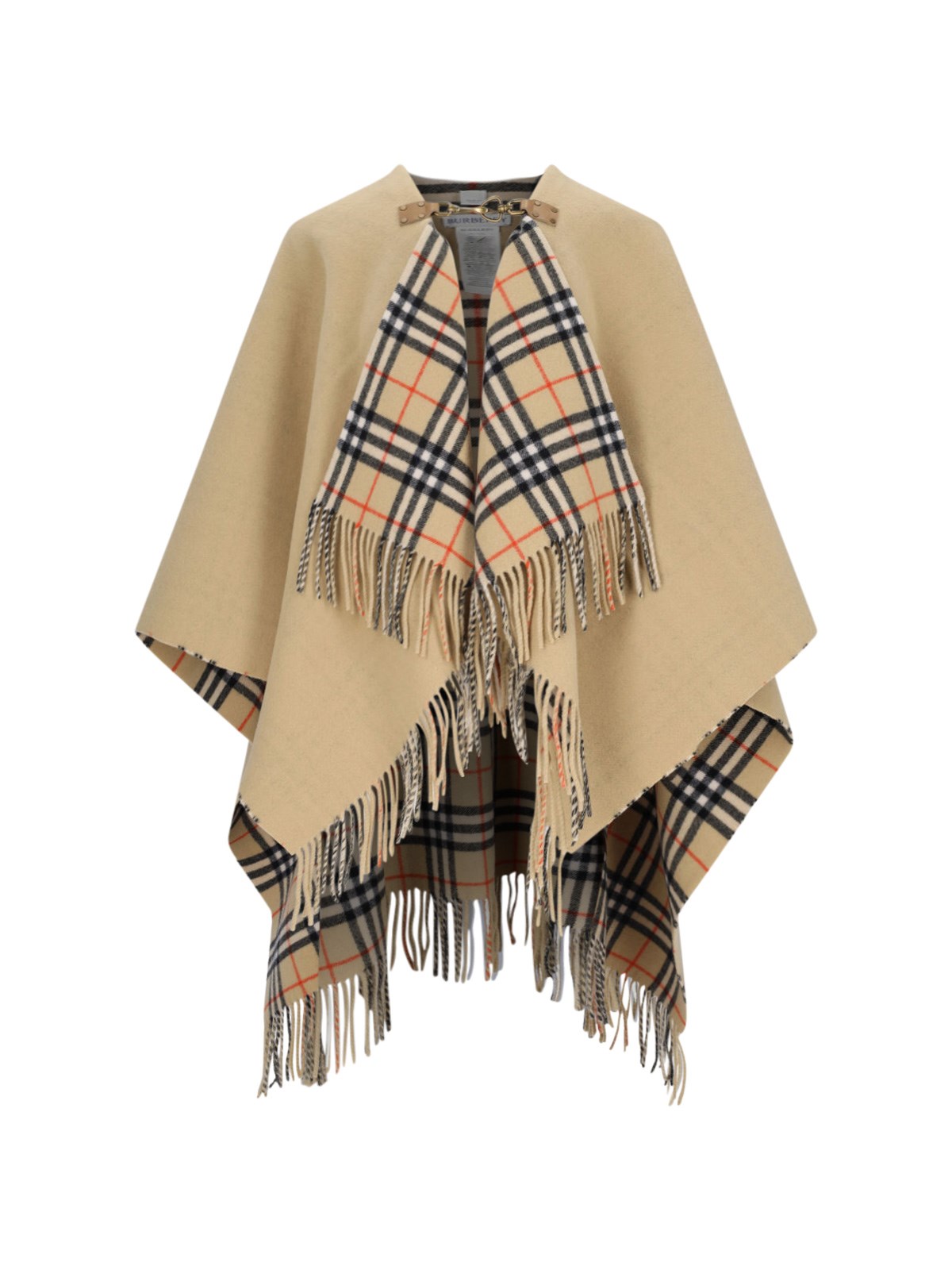 Shop Burberry 'check' Wool Cape In Beige