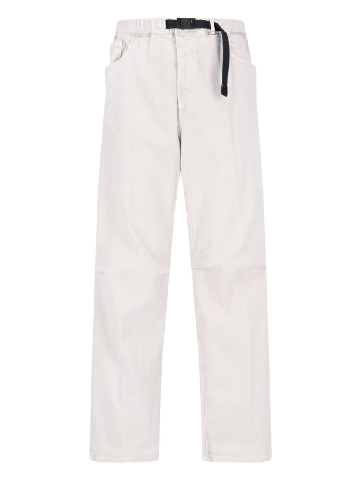 Shop White Sand Straight Pants With Belt In Cream