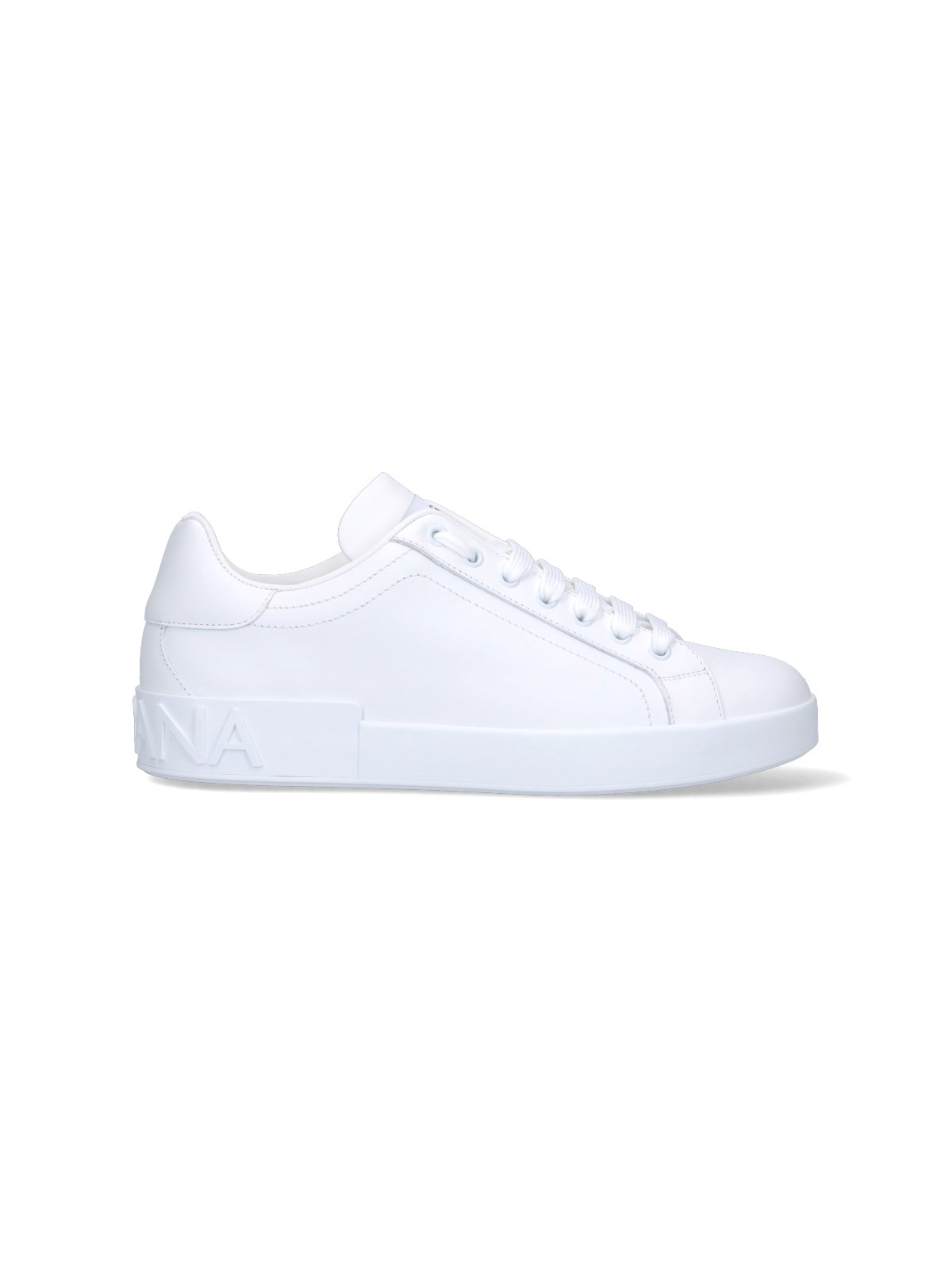 Dolce & Gabbana Portofino Calfskin White Sneakers In White