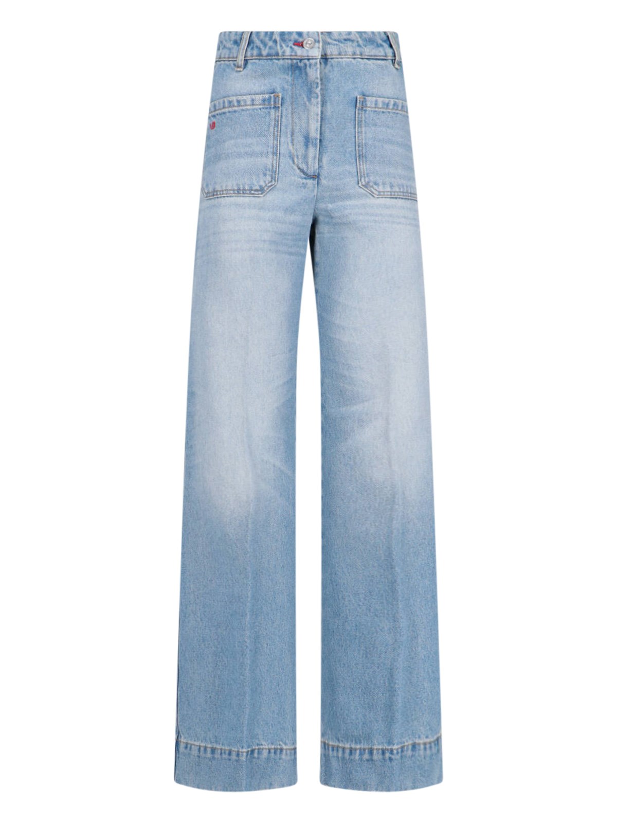 Victoria Beckham Straight Trousers With Belt Loops And Pockets In Light Blue