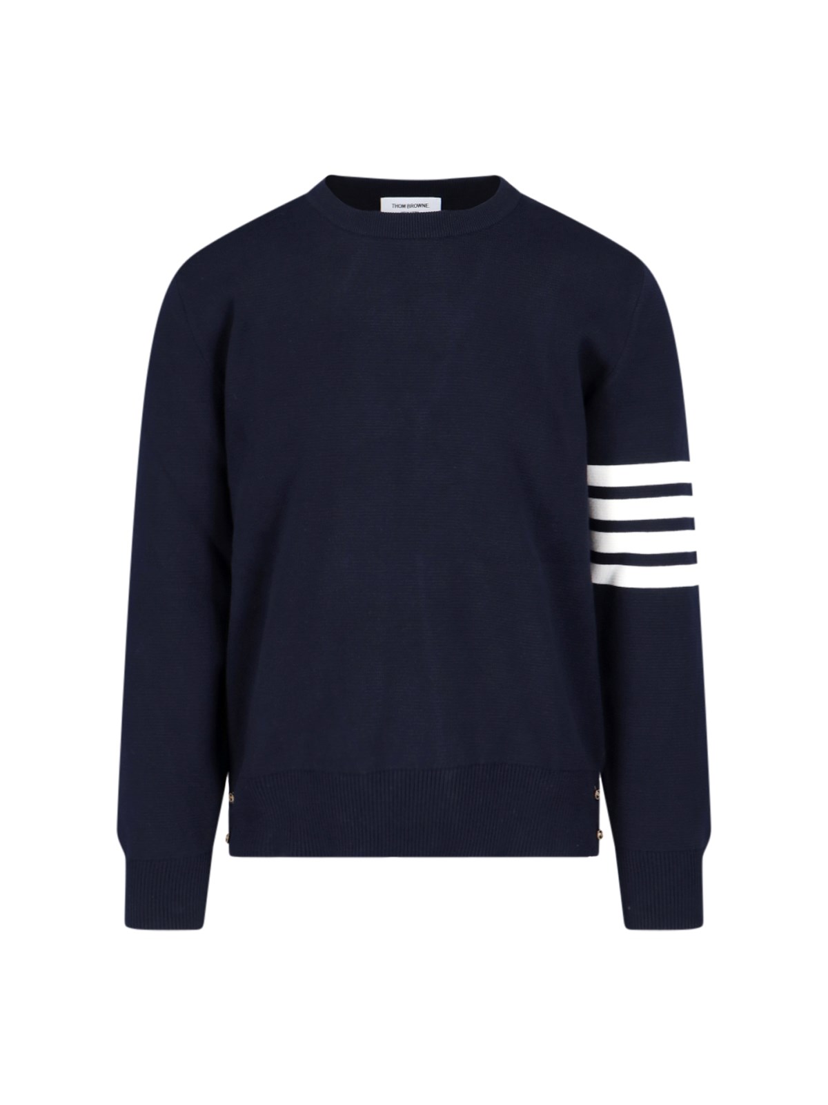 Thom Browne Ribbed Crewneck Sweater Striped Sleeves In Blue