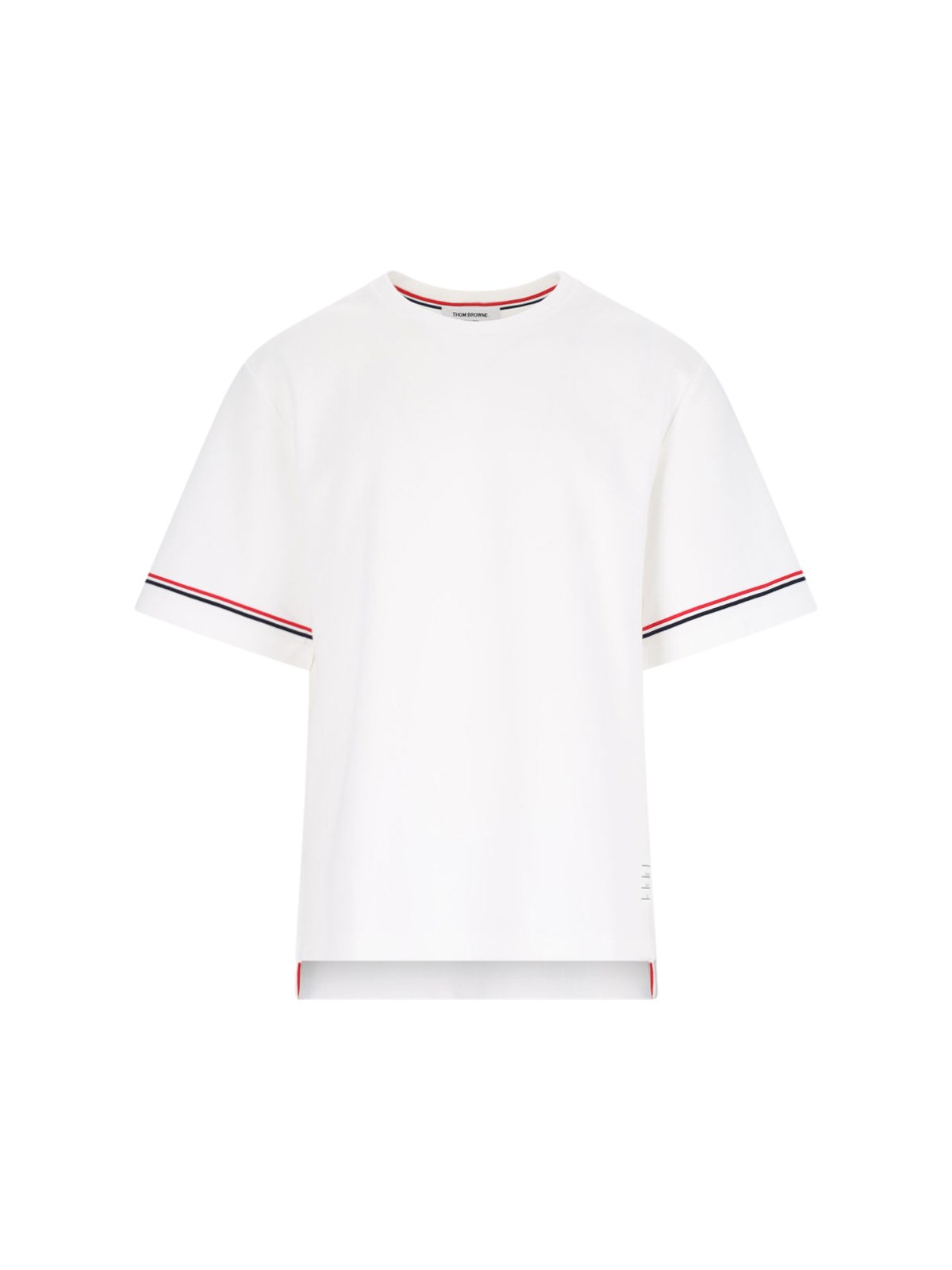 Thom Browne White Crewneck T-shirt With Rwb Detail On Neck And Sleeve In White