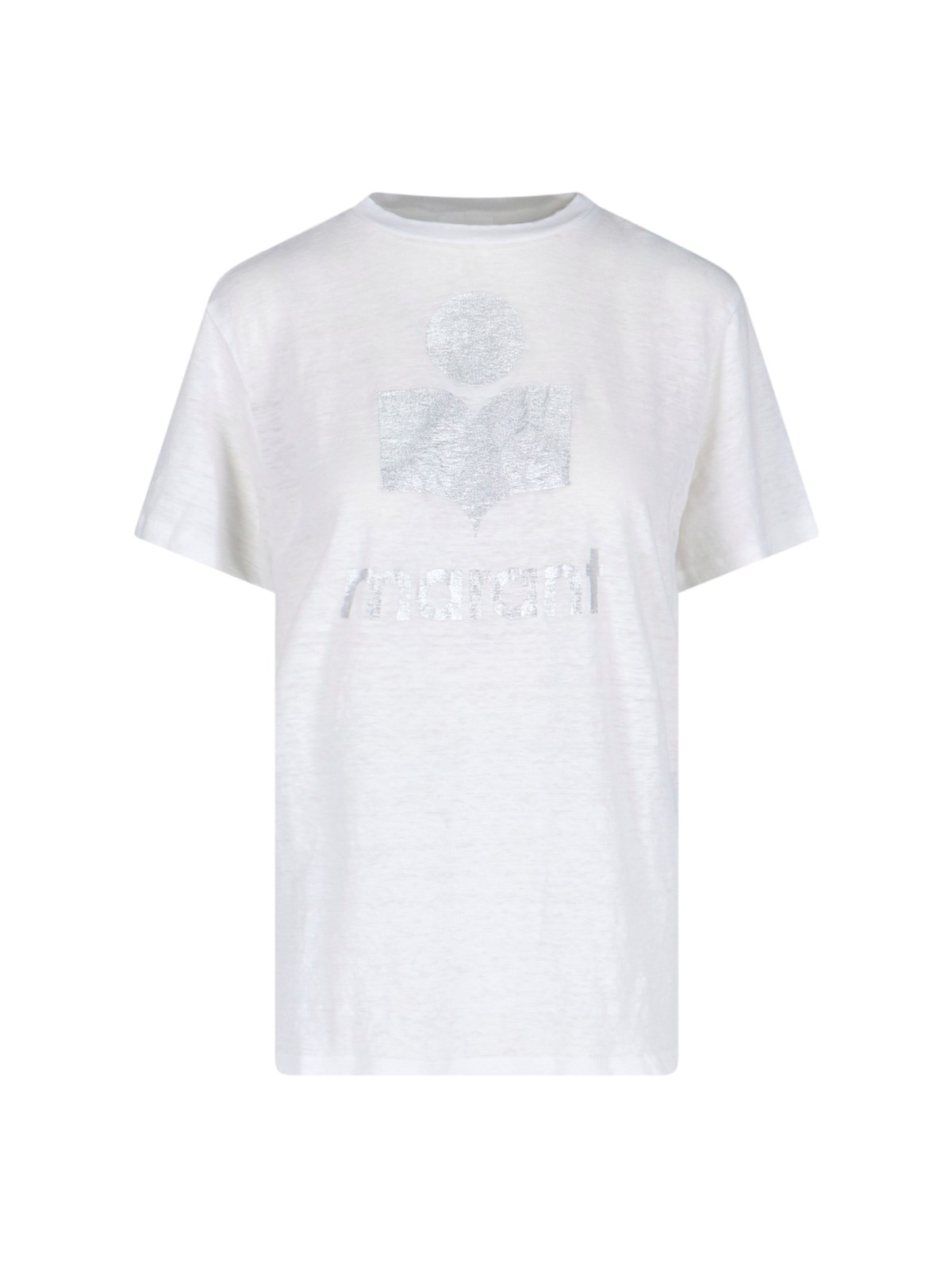 Isabel Marant Étoile Zewel Metallic Logo Slub Linen Graphic Tee In White