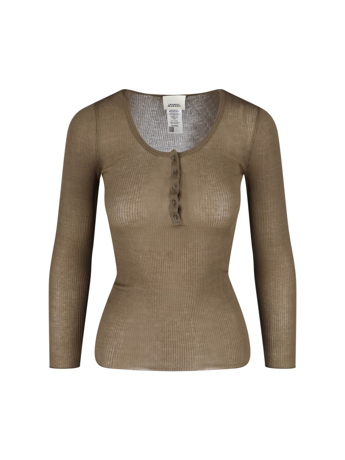 Isabel Marant Ribbed Texture Scoop Neck Long Sleeves In Green