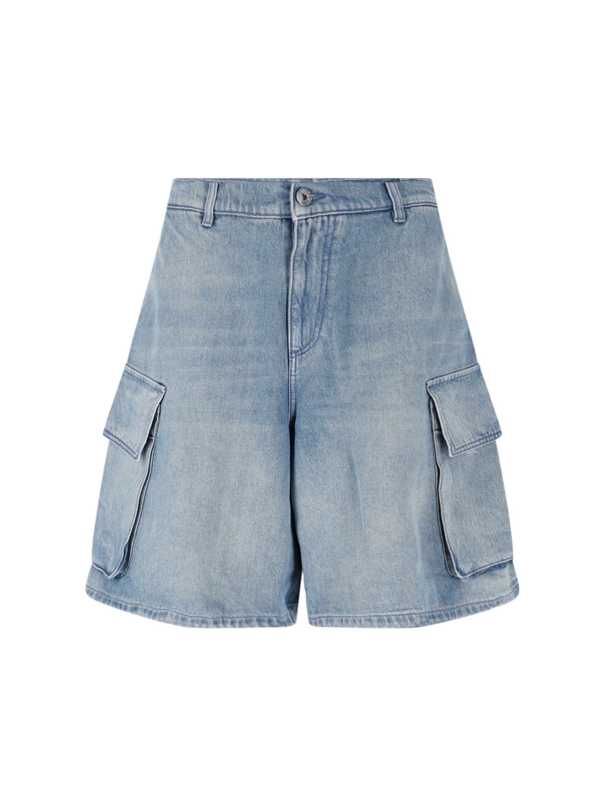 Jw Anderson Light Blue Bermuda Shorts With Cargo Pockets And Logo Patch On The Back In Denim Man In Light Blue