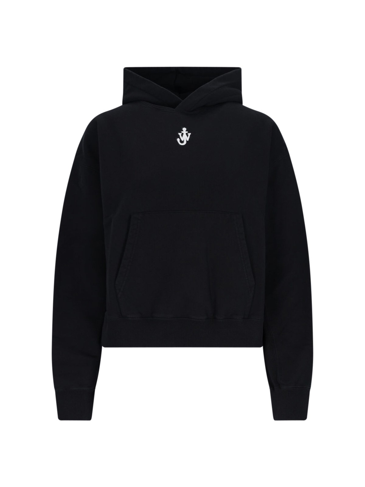 Jw Anderson J. W. Anderson Cropped Black Hoodie With Subtle Branding And Relaxed Fit In Black