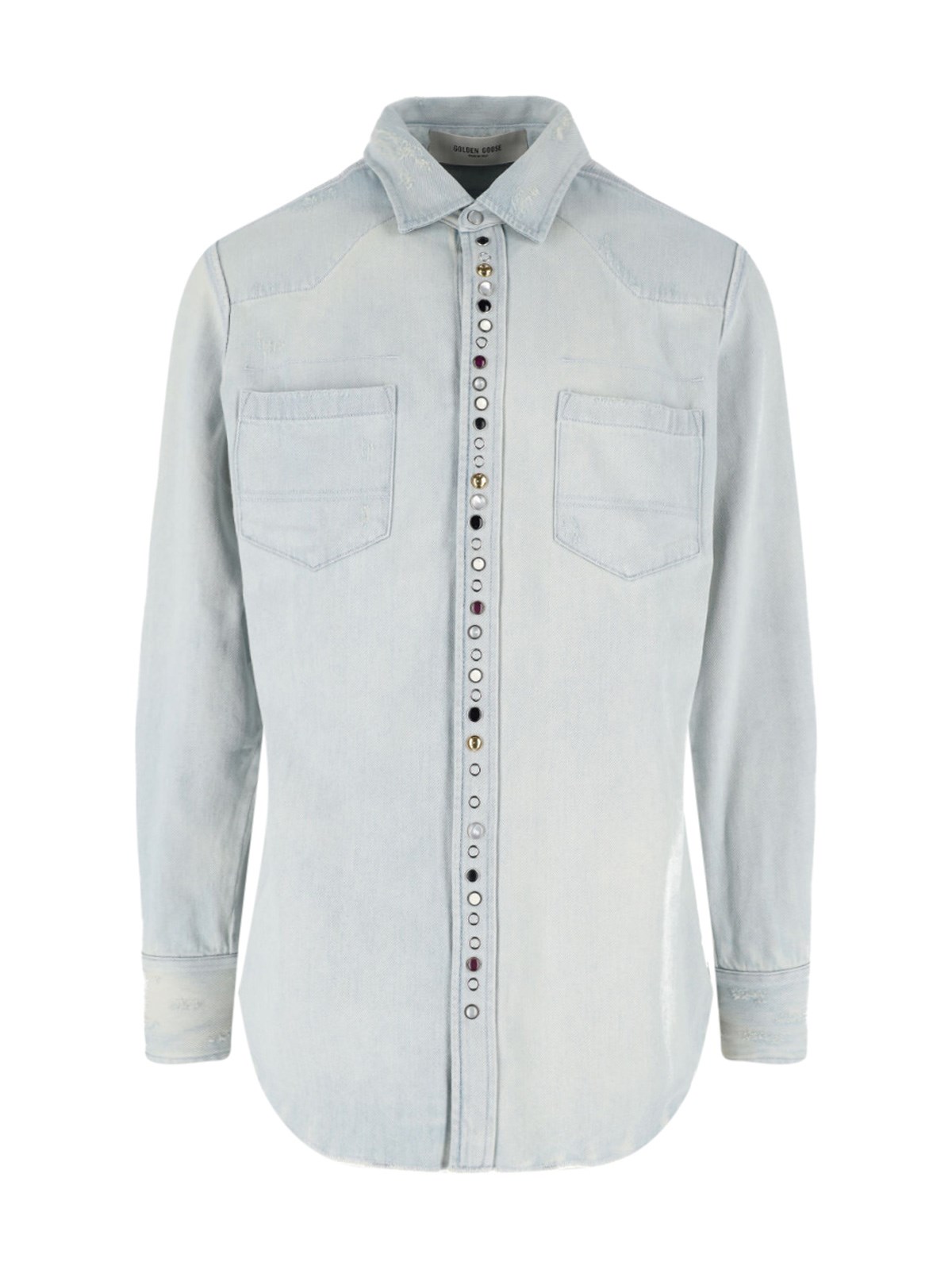 Golden Goose Golden Collection Bleached Denim Shirt In Light Blue