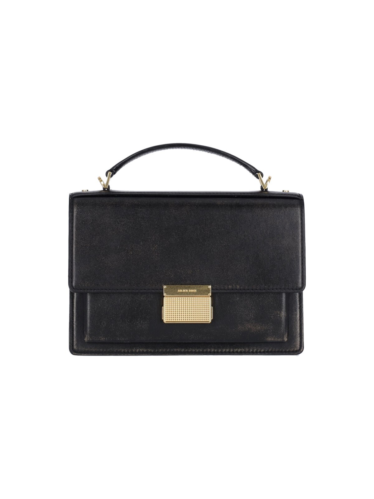 Golden Goose 'venezia' Black Hand Bag With Lettering Logo And Clasp Closure In Black
