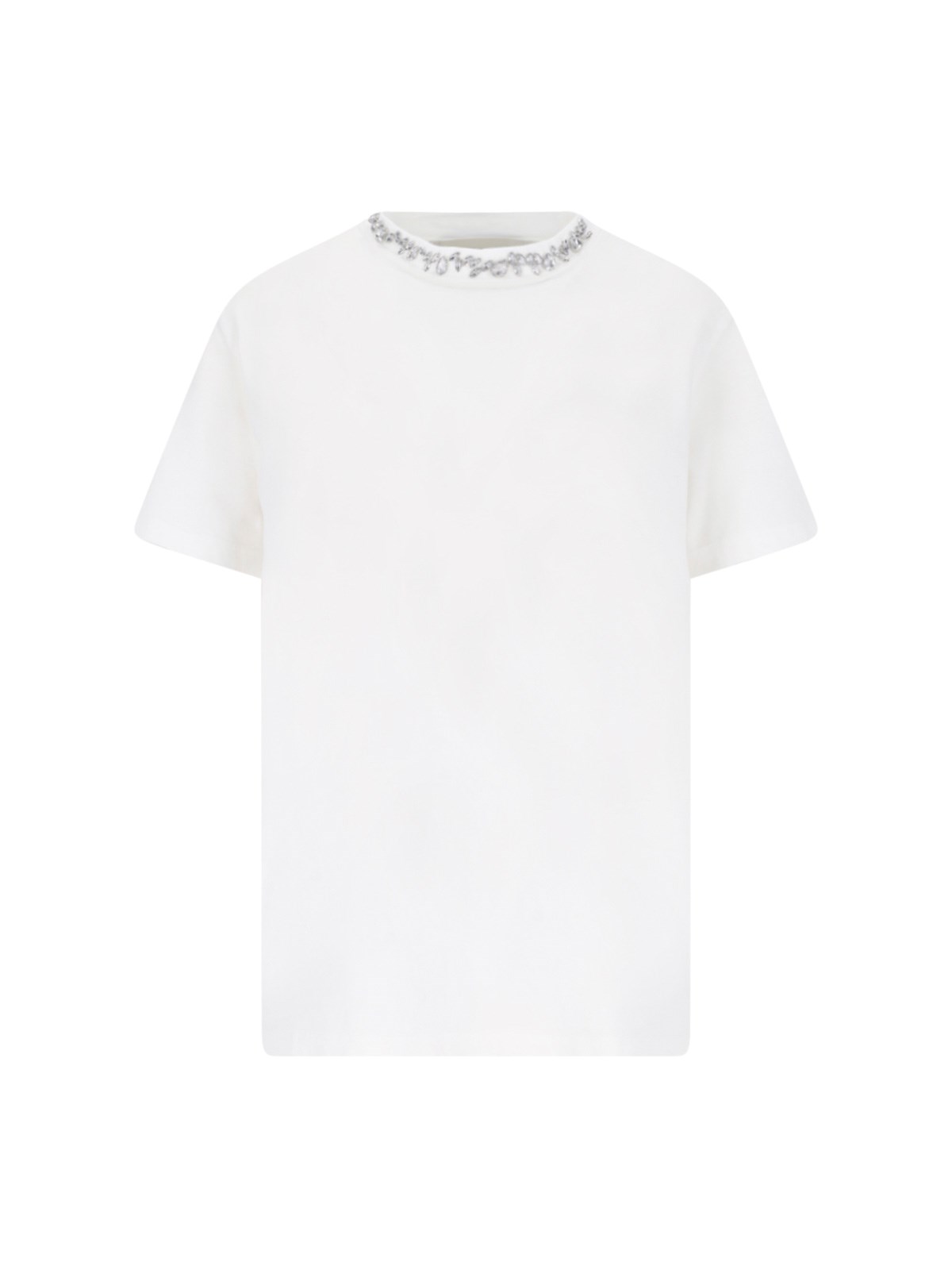 Golden Goose White Crewneck T-shirt With Rhinestone Embellishments On The Collar And Logo Detail On The Rear In C In White
