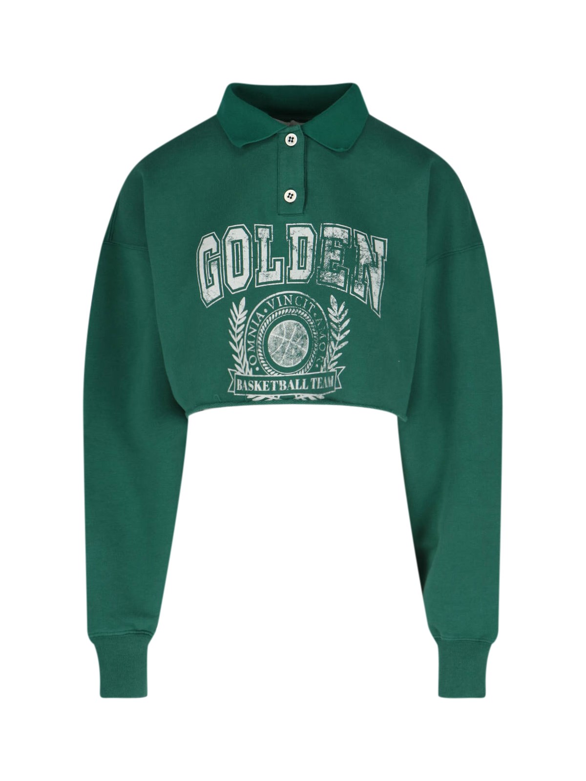 Shop Golden Goose Cropped Polo Sweatshirt In Green