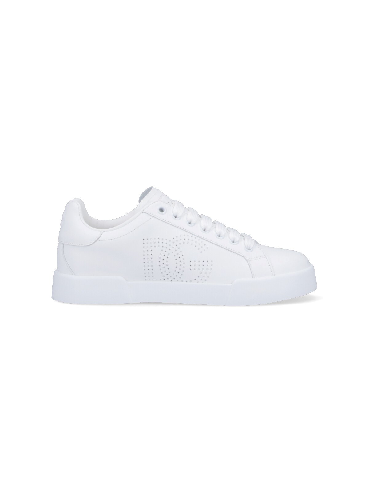 Dolce & Gabbana Women Portofino Low-top Leather Sneakers With Lateral Monogram In White
