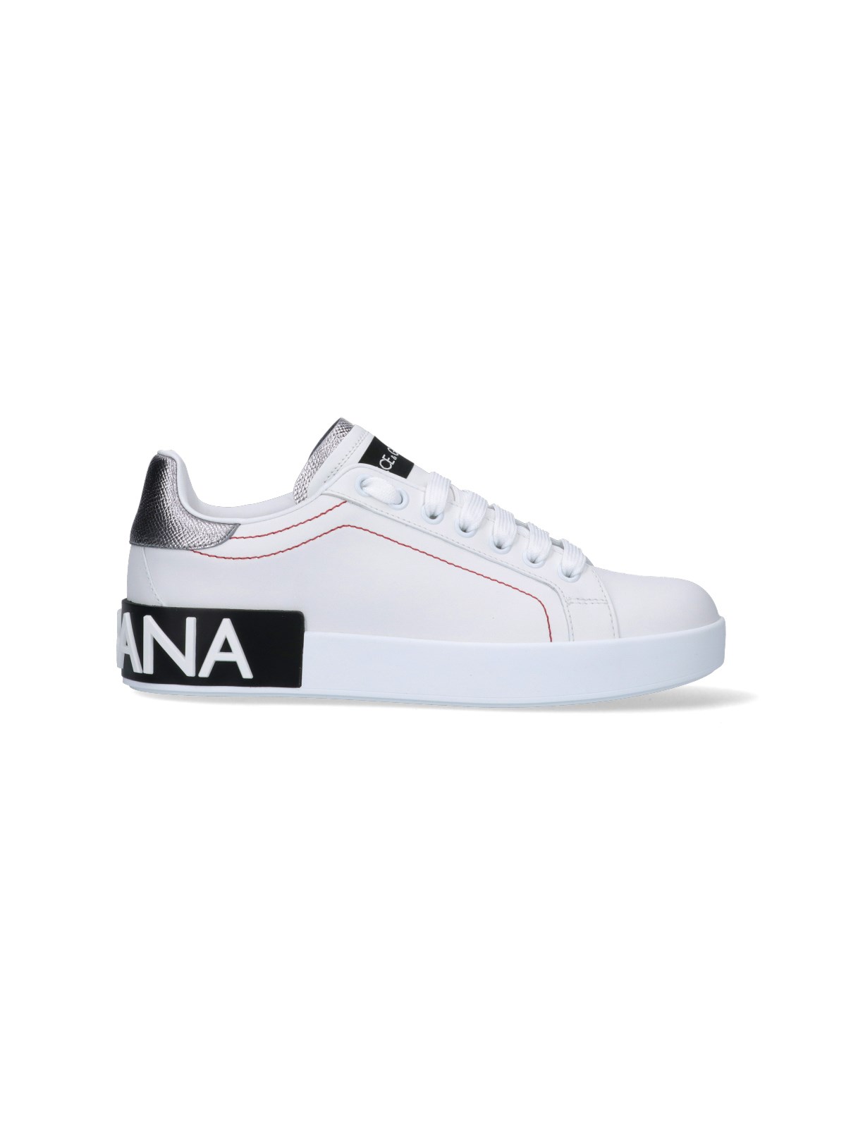 Dolce & Gabbana Women Portofino White Leather Sneakers With Logo In White
