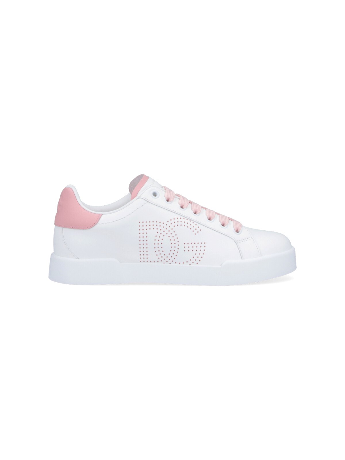 Dolce & Gabbana Portofino Low-top Leather Sneakers With Lateral Monogram In Pink