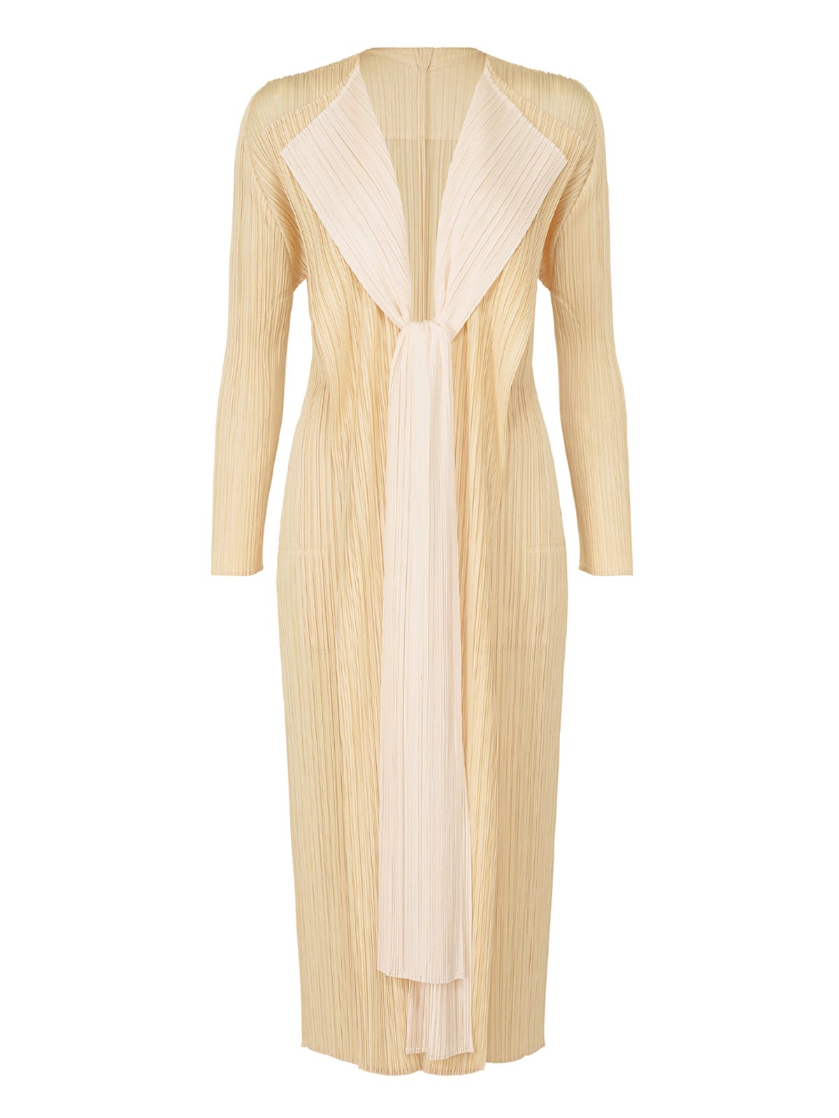 Pleats Please Open Pleated Coat "merry Bicolor" In Beige