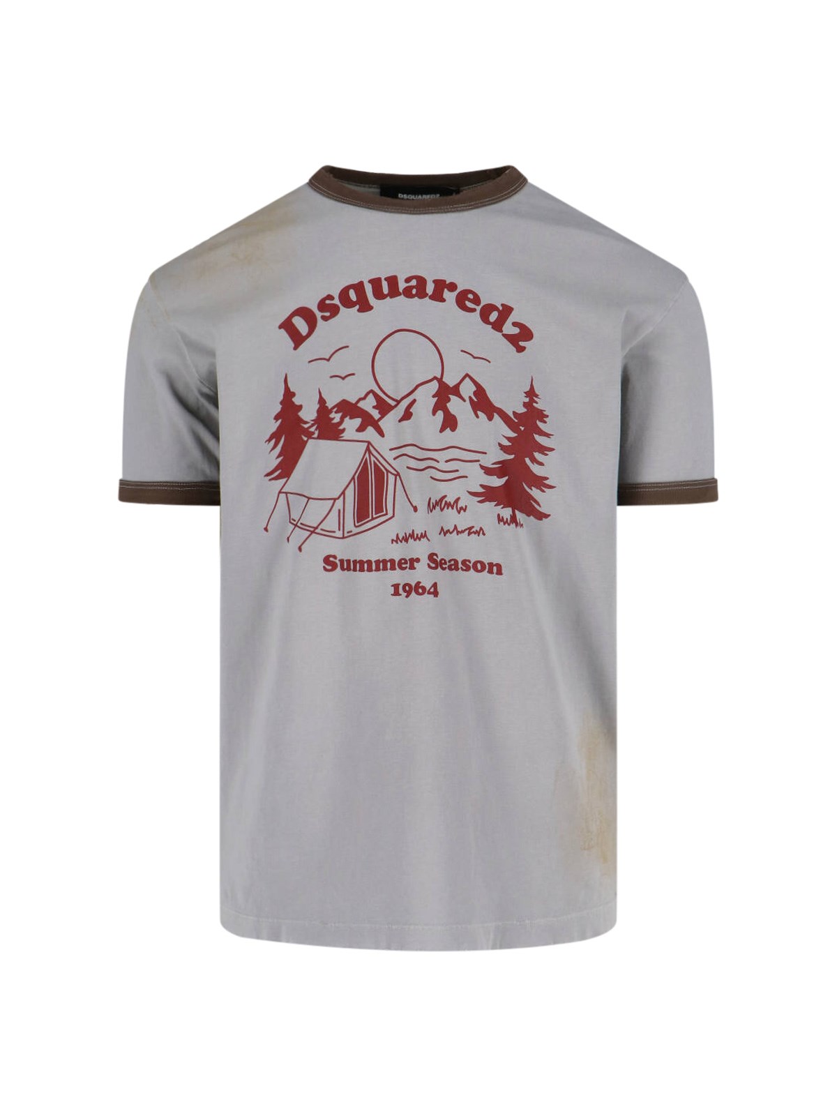 Dsquared2 Vintage Print Relaxed-fit T-shirt With Contrasting Trim In Gray