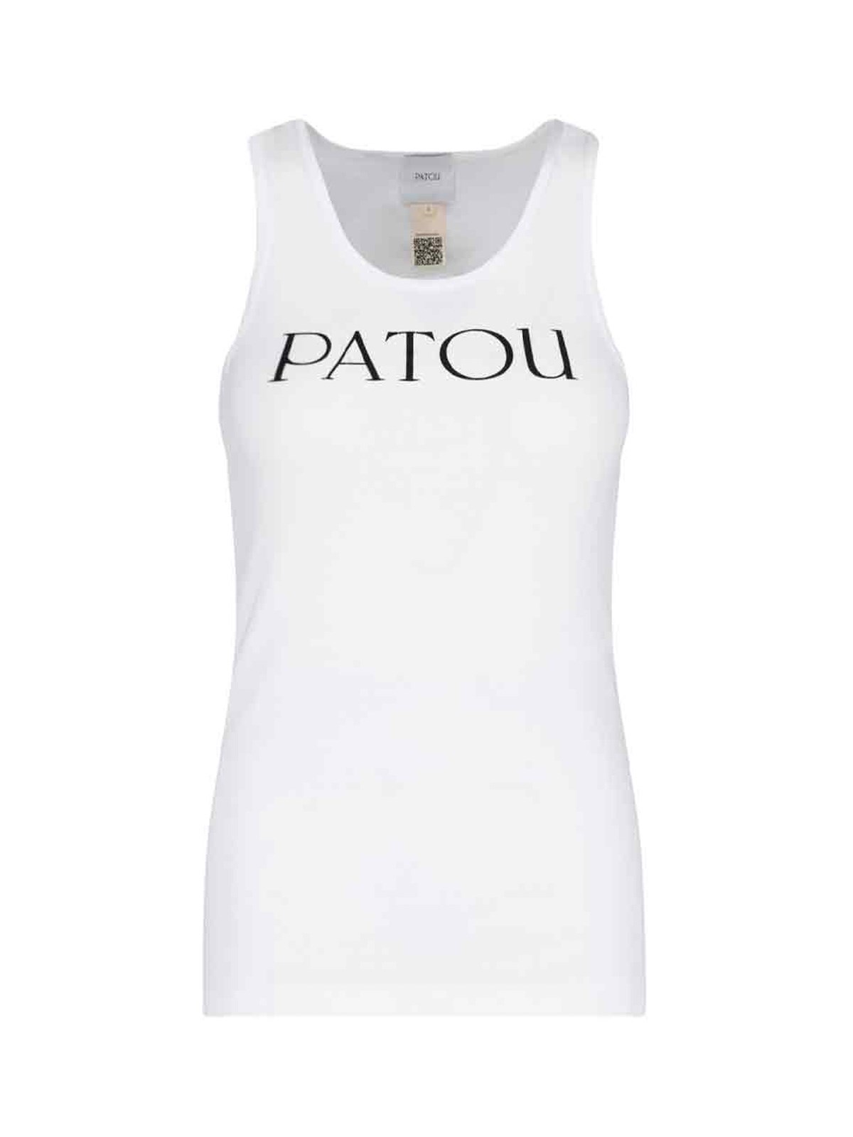 Patou Ribbed Sleeveless Cotton Tank With Round Neckline In White