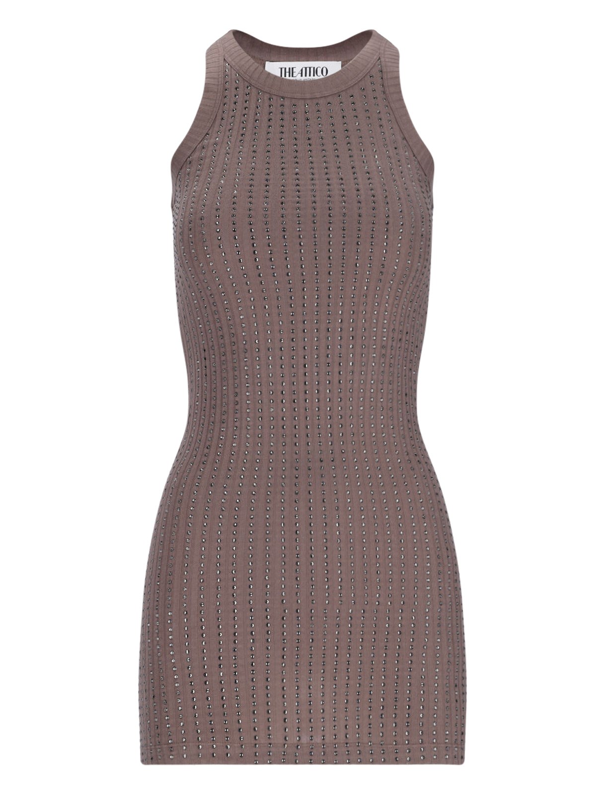 Attico Crystal-embellished Mini Dress In Brown