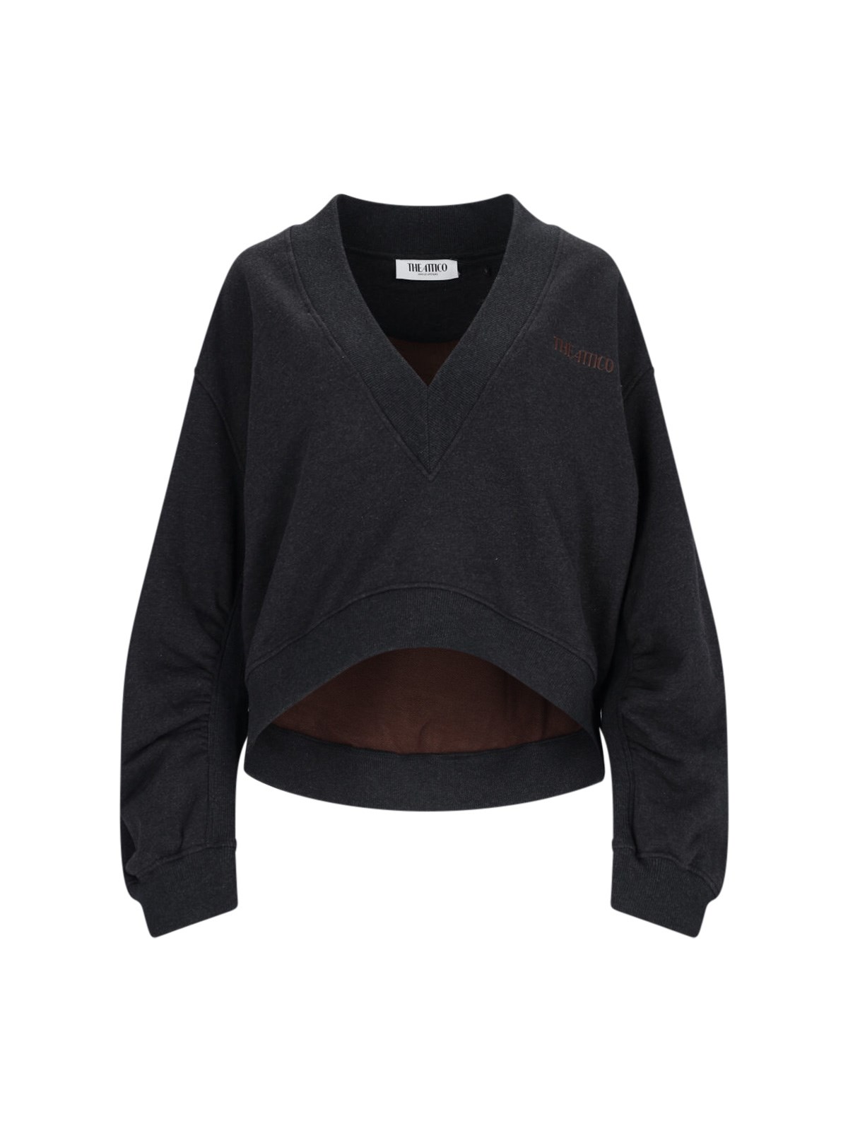 Attico Oversized Sweatshirt With Deep V-neck In Gradient Black In Black