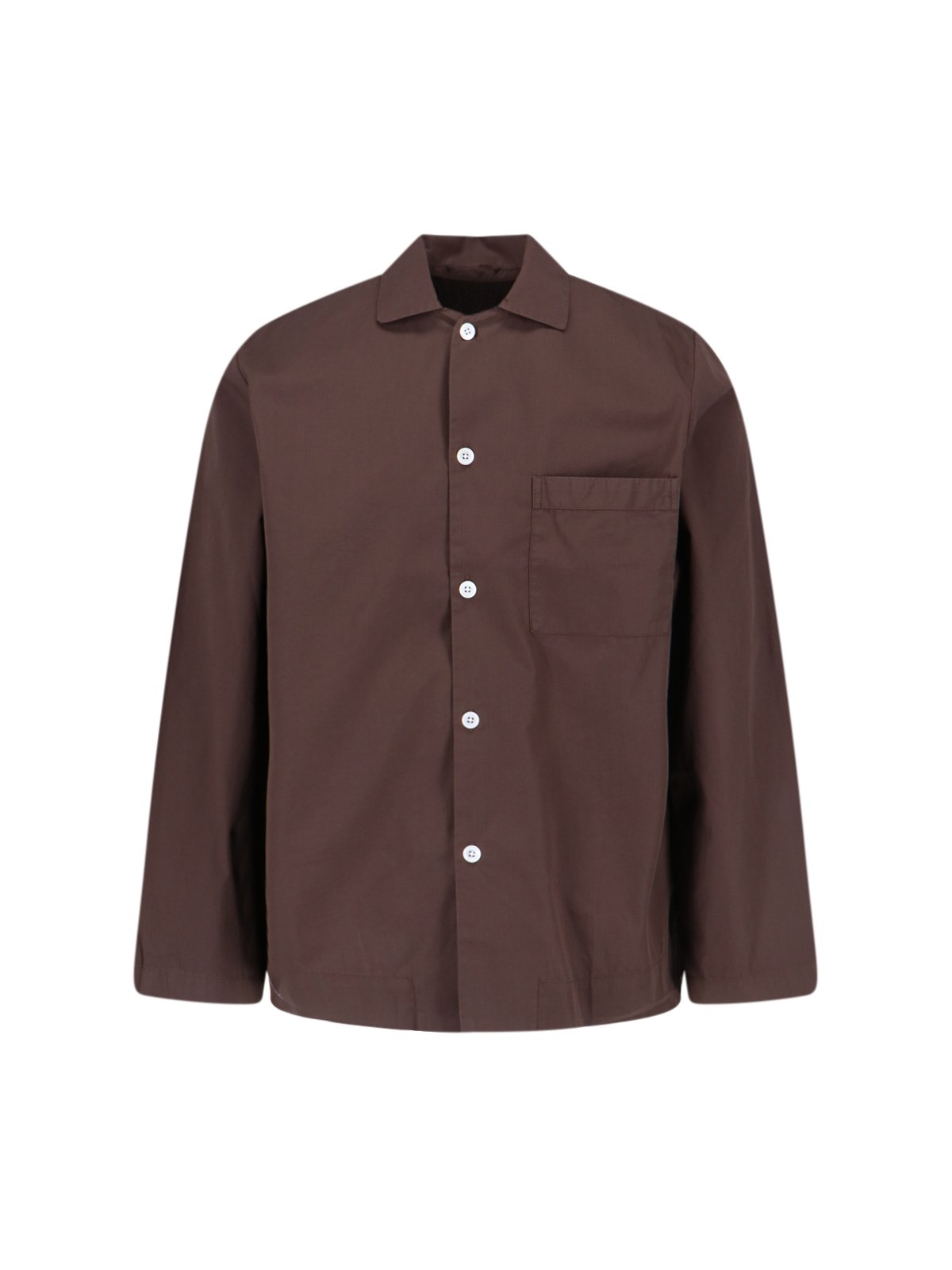 Tekla Brown Long Sleeve Pyjama Shirt In Coffee