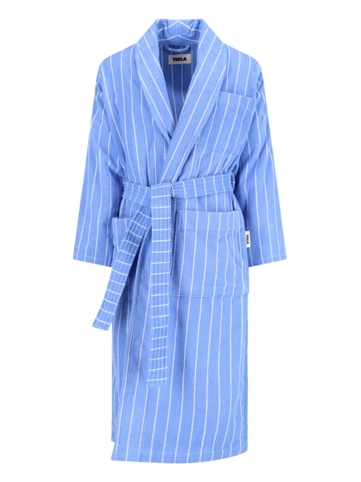 Tekla Striped Bathrobe In Light Blue