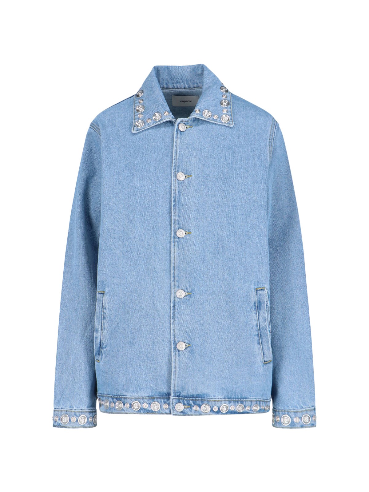 Coperni Collared Casual Jacket Studded Accents In Light Blue