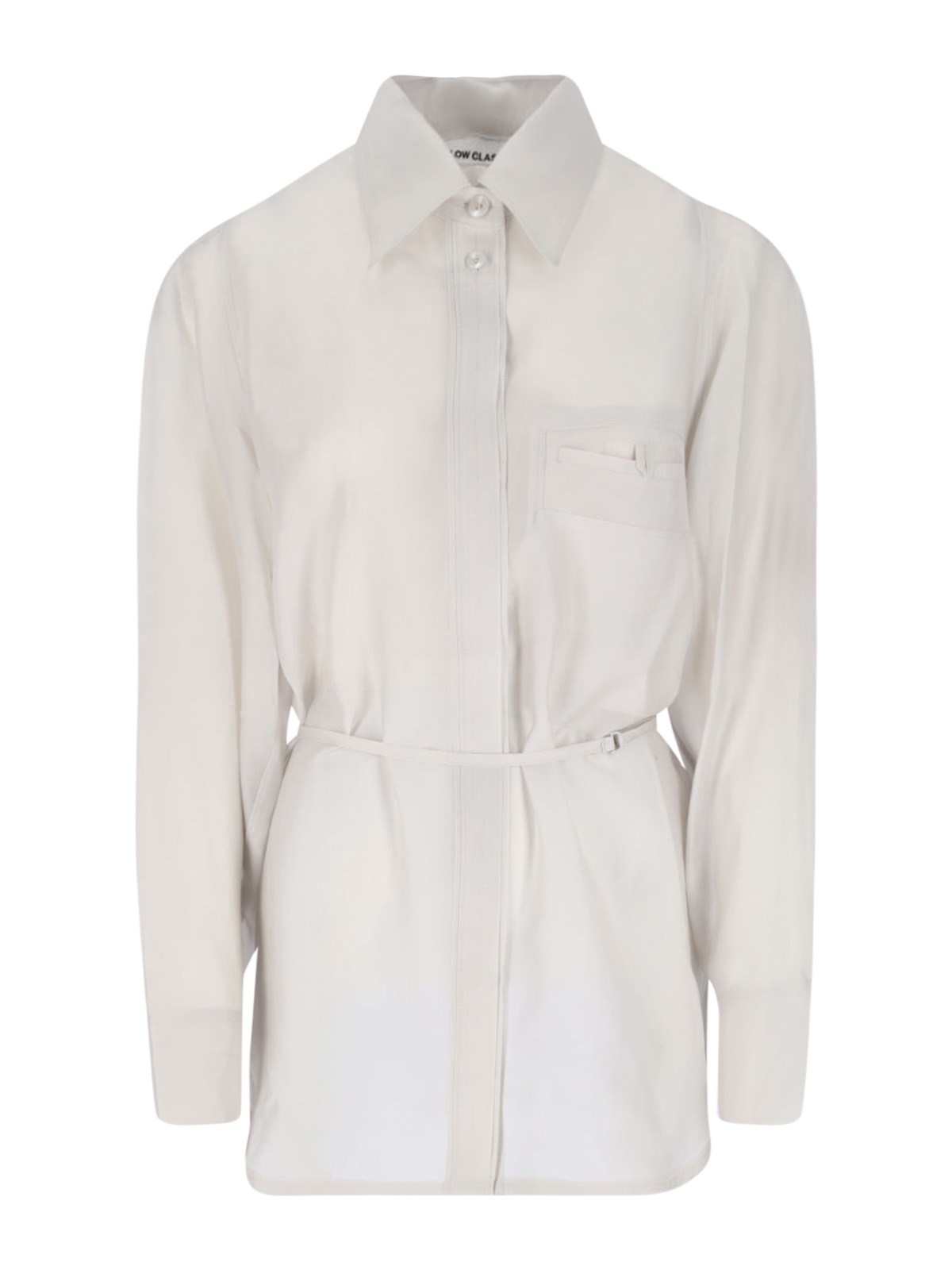 Low Classic White Shirt With Classic Collar And Rear Strap In Tech Fabric Woman In Beige