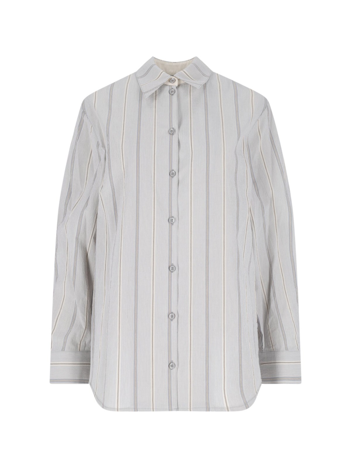 Low Classic Striped Collared Neck Long Sleeves Top In Gray