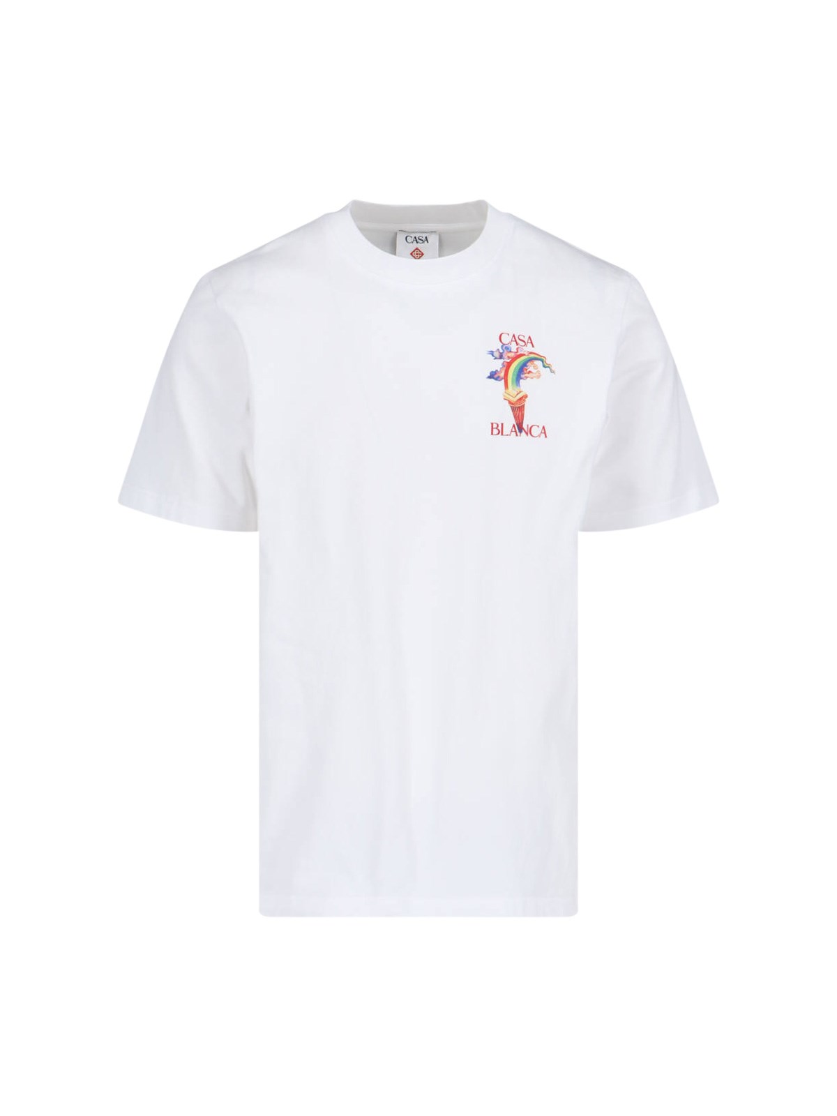 Casablanca White Crewneck T-shirt With Logo Detail On The Front And Maxi Logo Print On The Rear In Cotton Man In White