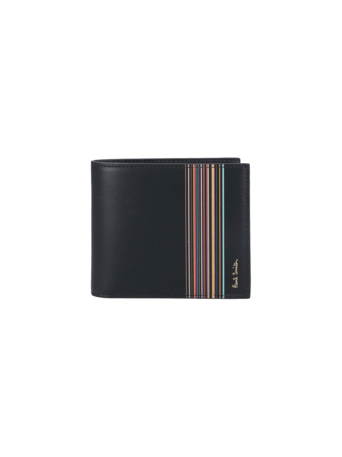 Paul Smith Black Leather Signature Stripe Block Credit Card Holder In Black