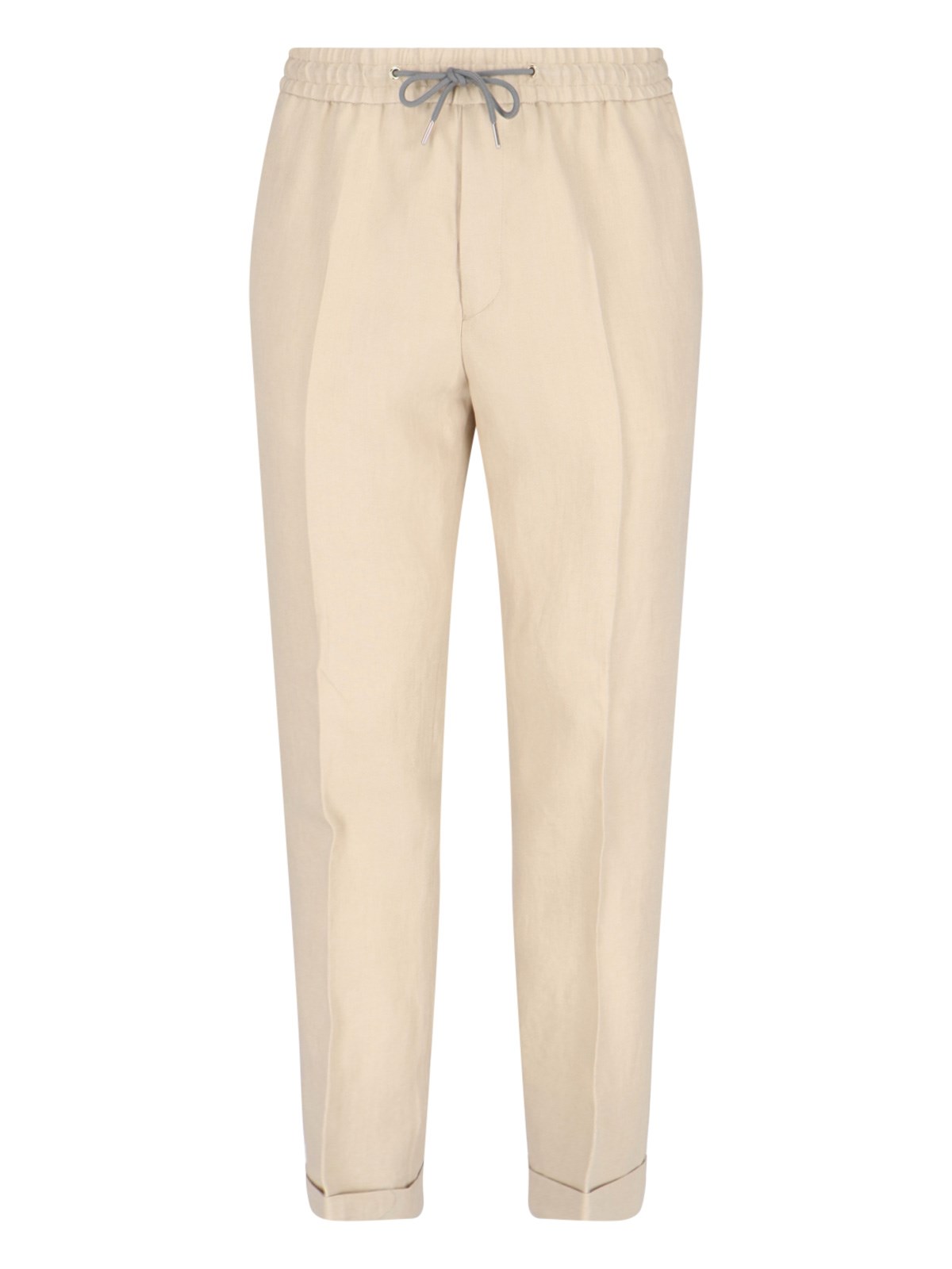 Paul Smith Straight Trousers With Elastic Waistband And Cuffed Hem In Beige