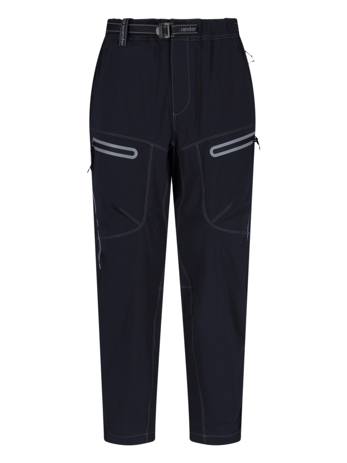 And Wander Streamlined Black Trousers With Zippered Pockets In Black