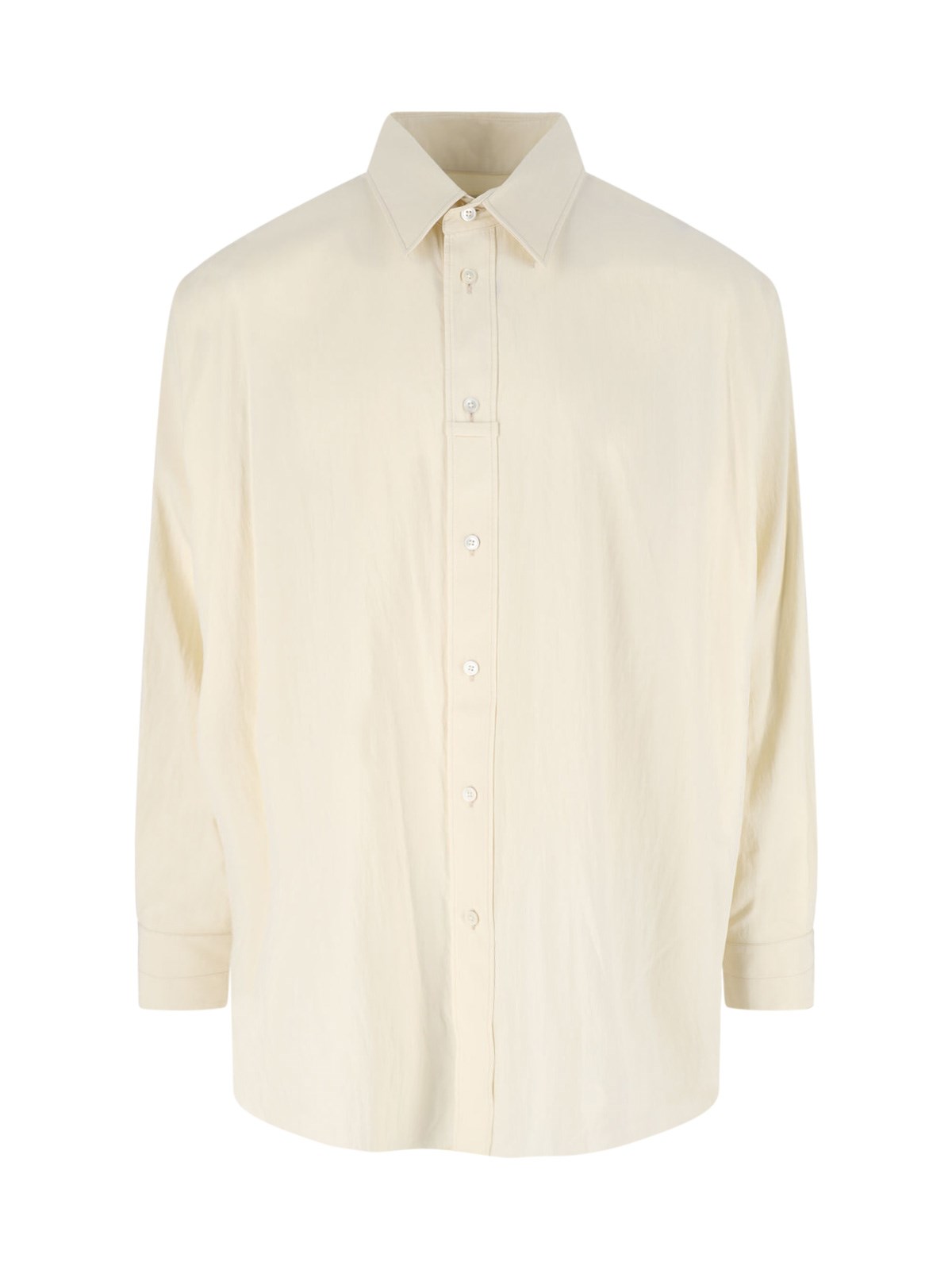 Lemaire Classic Collared Shirt With Curved Hem In Cream
