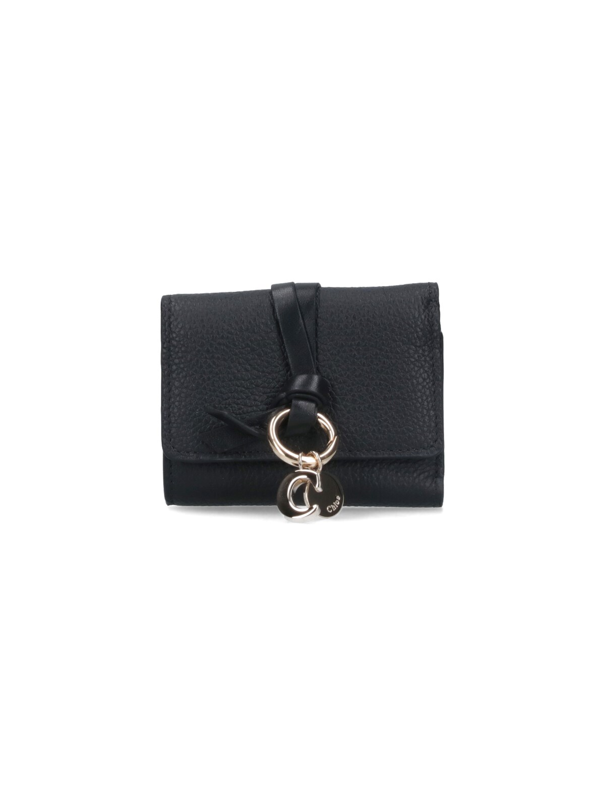 Chloé Chloe Tri-fold Alphabet Compact Leather Wallet In Black  