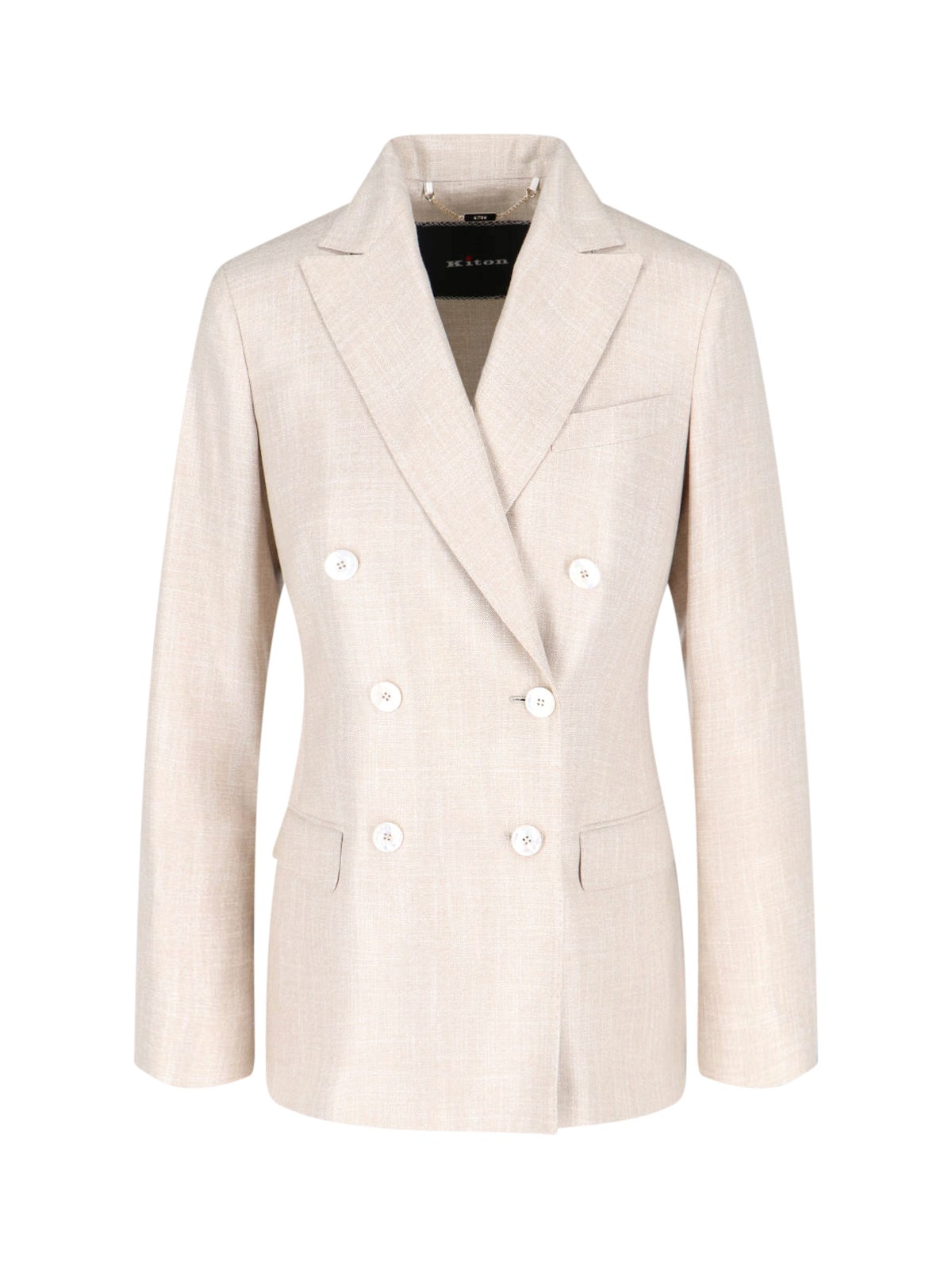 Kiton Double-breasted Jacket With Notch Lapels And Back Vent In Beige